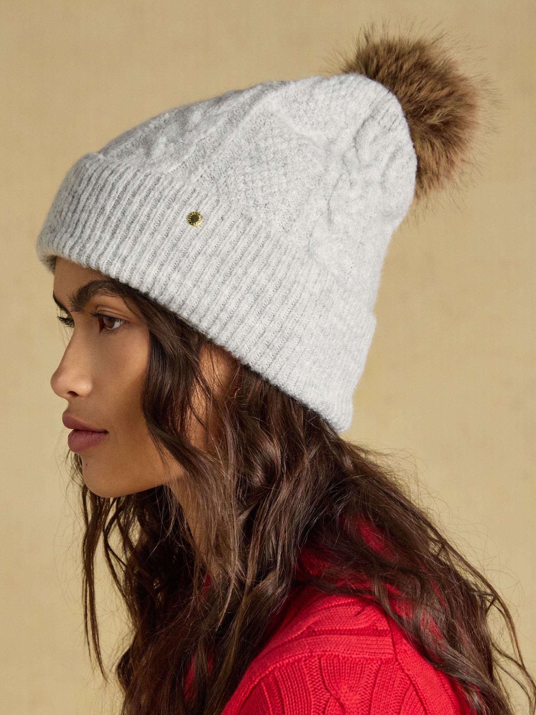 Cable Grey Bobble Hat - Image 1 of 8 Cable Grey Bobble Hat - Image 1 of 8