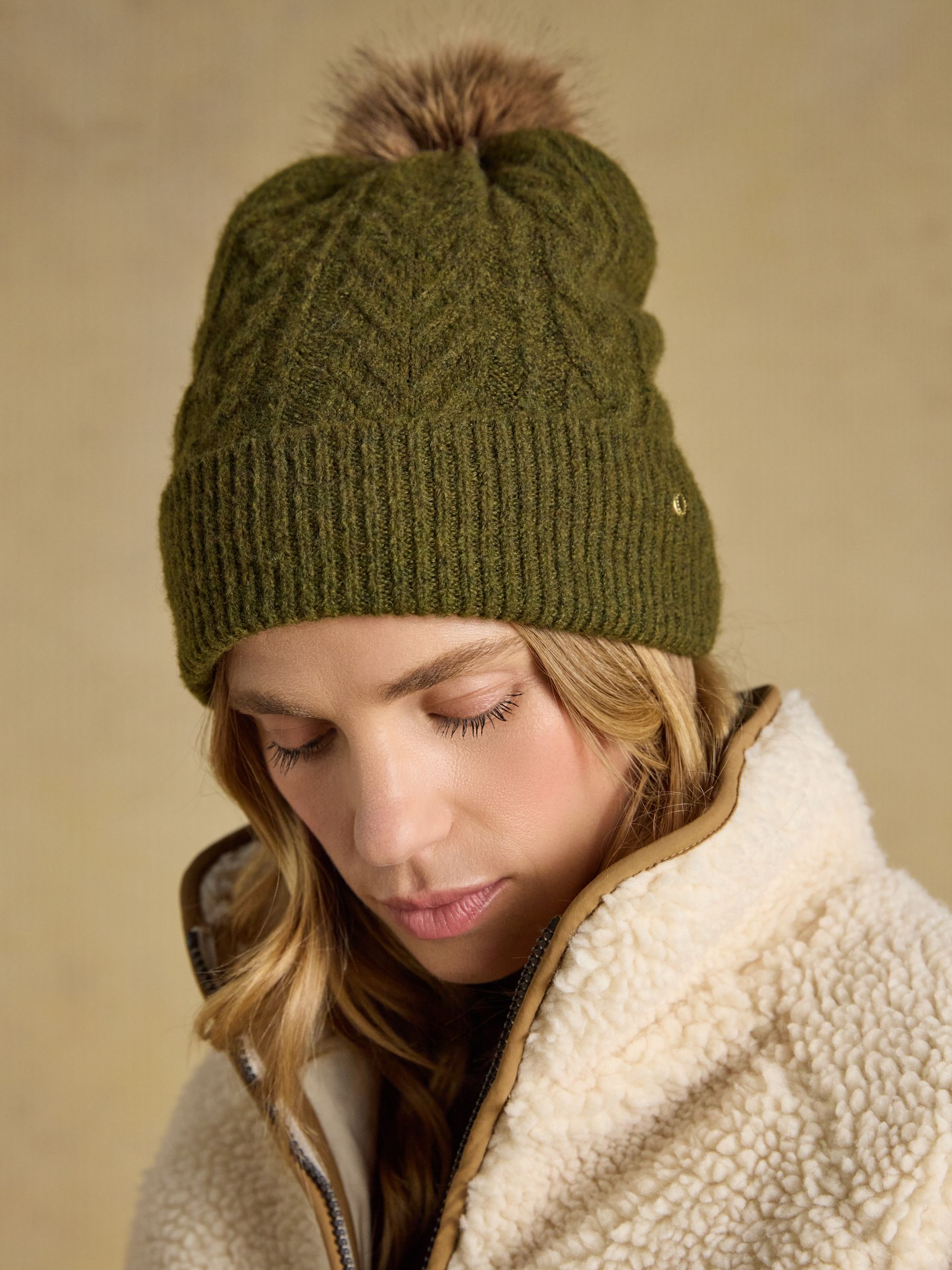 Cable Khaki Green Bobble Hat - Image 1 of 7