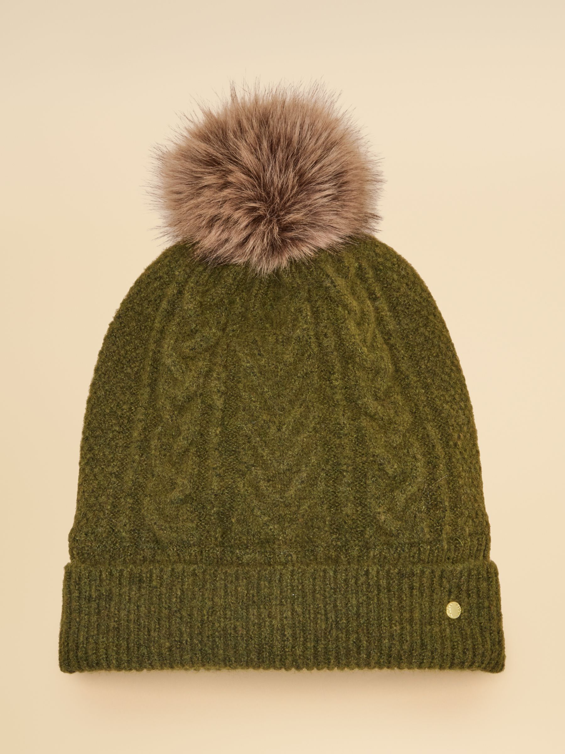 Cable Khaki Green Bobble Hat - Image 3 of 7