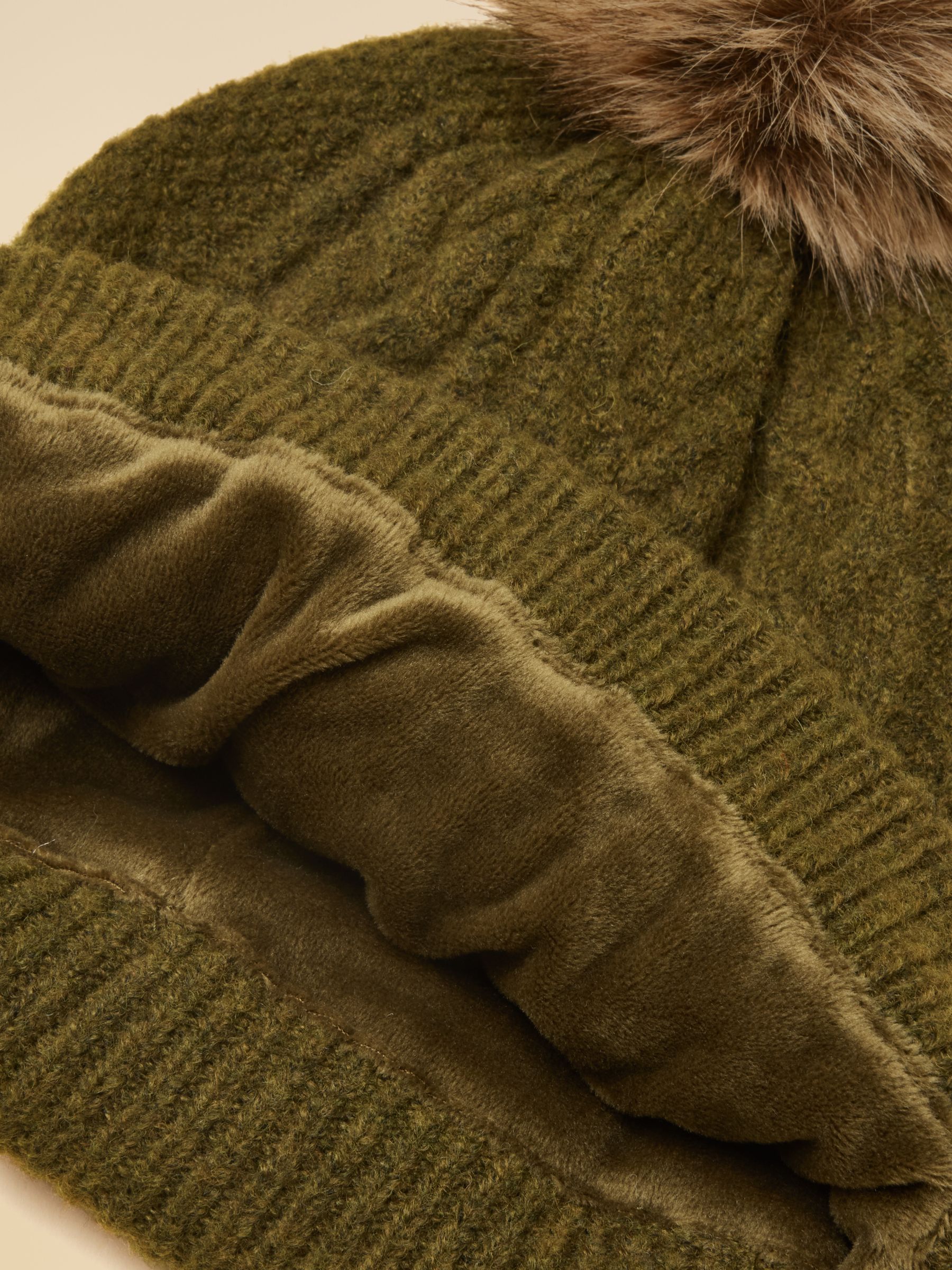 Cable Khaki Green Bobble Hat - Image 7 of 7 Cable Khaki Green Bobble Hat - Image 7 of 7