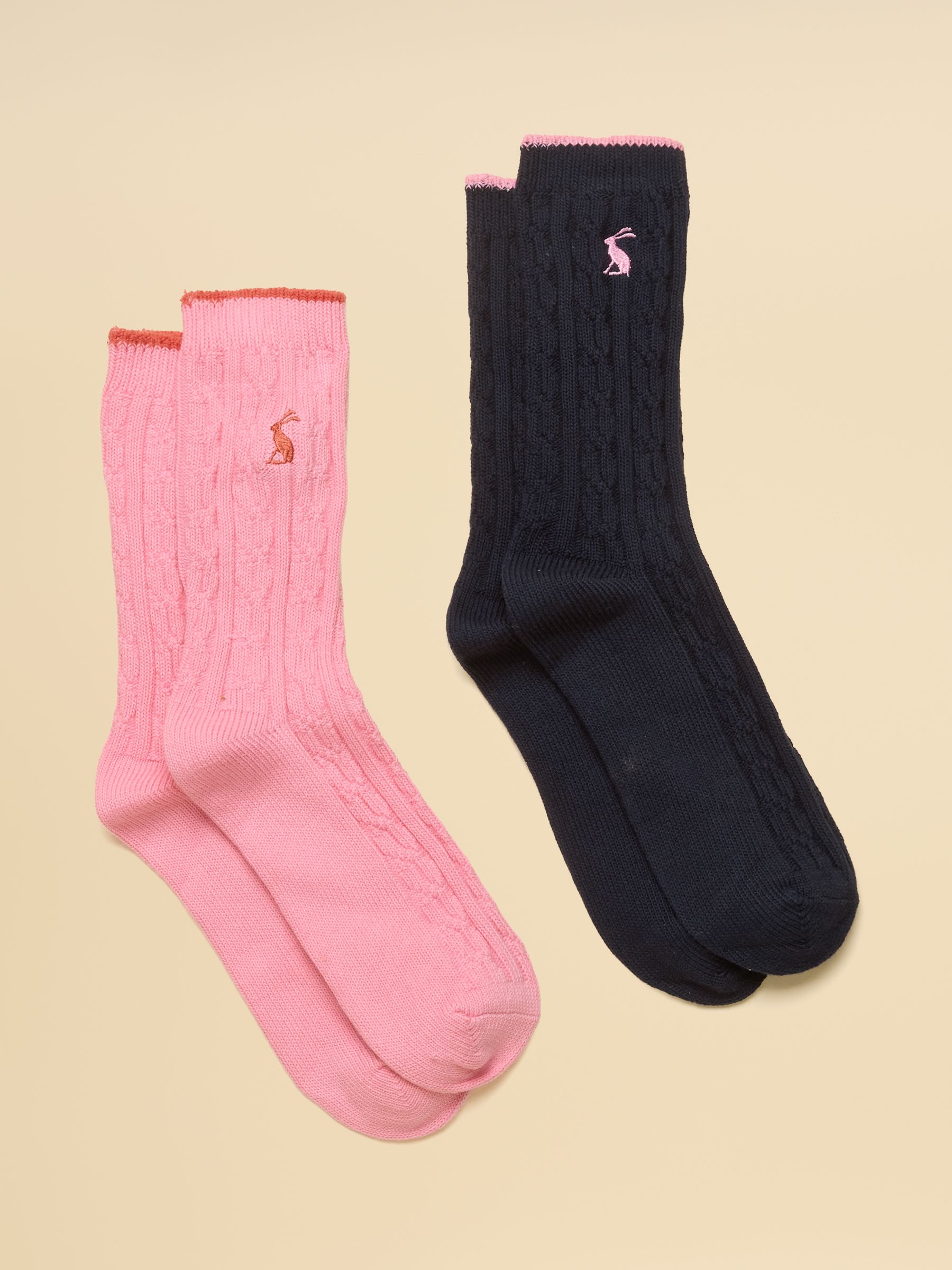 Women's Cable Knit Navy & Pink Socks 2 Pack  (size 4 - 8) - Image 1 of 3