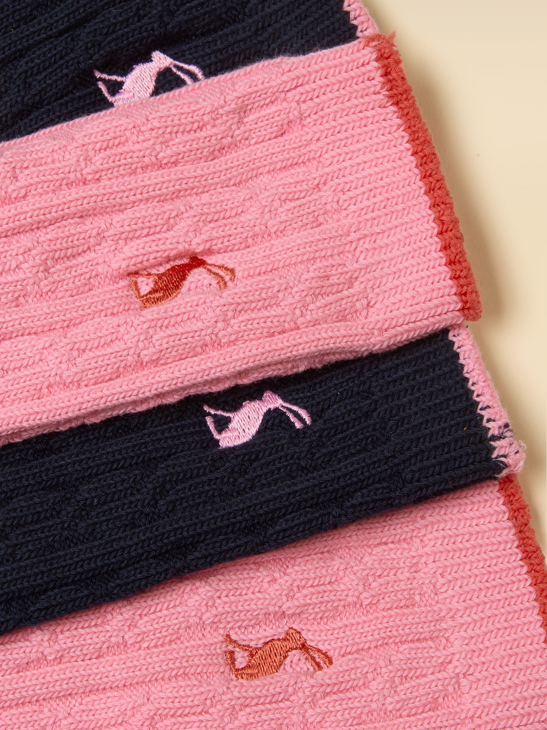 Women's Cable Knit Navy & Pink Socks 2 Pack  (size 4 - 8) - Image 2 of 3