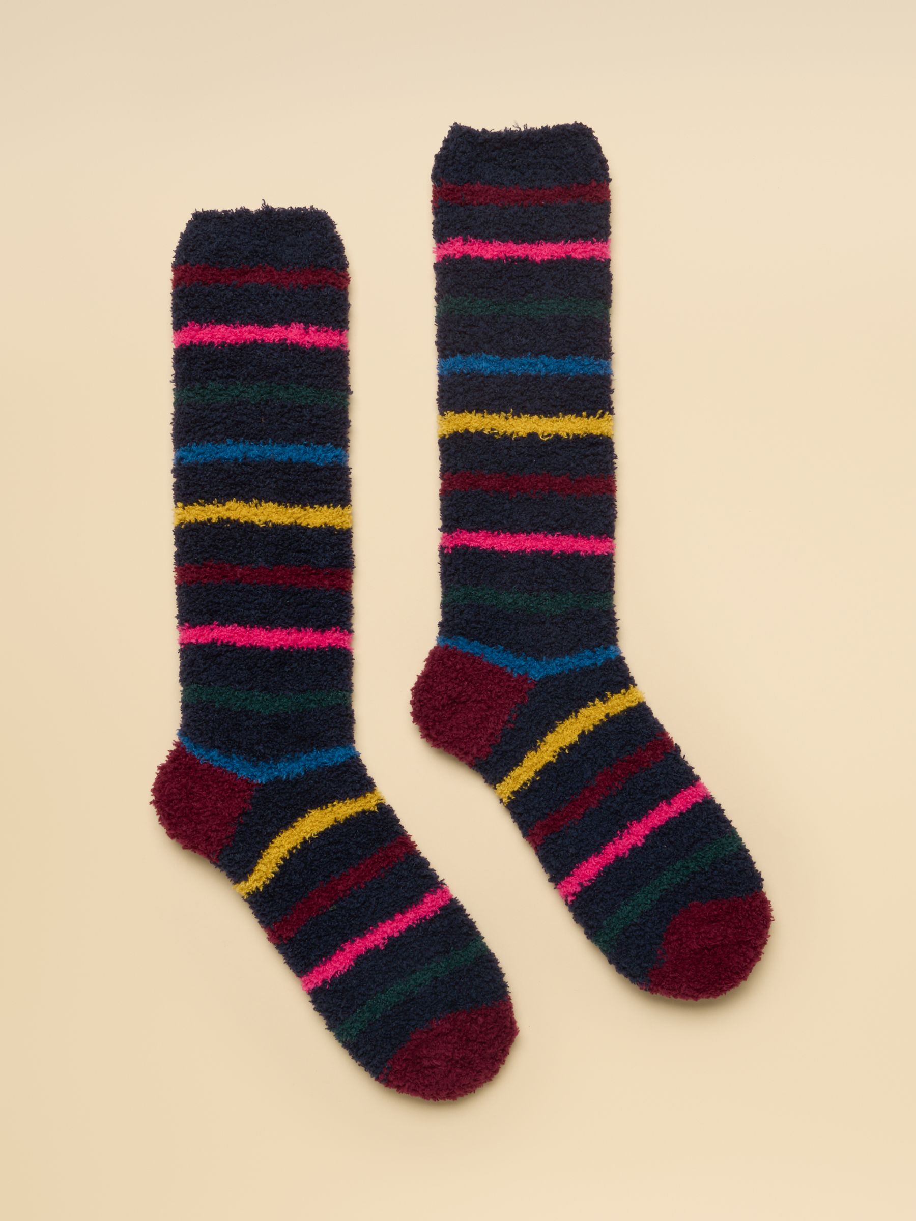 Women's Fluffy Navy Multi Stripe Socks (size 4-8) - Image 1 of 3