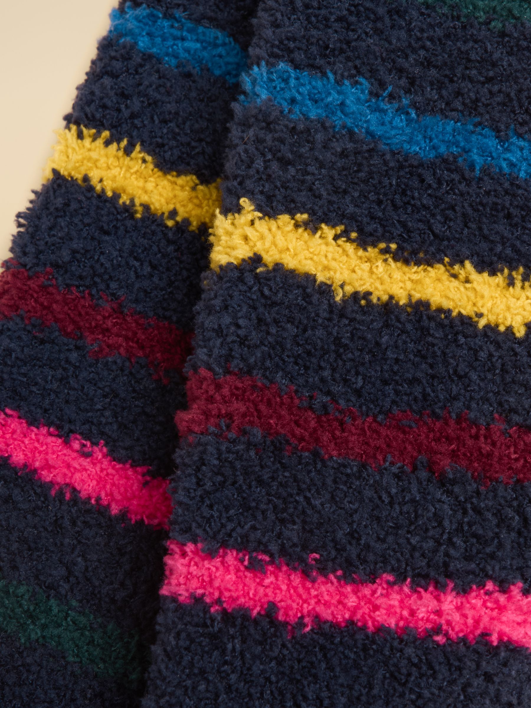 Women's Fluffy Navy Multi Stripe Socks (size 4-8) - Image 2 of 3 Women's Fluffy Navy Multi Stripe Socks (size 4-8) - Image 2 of 3