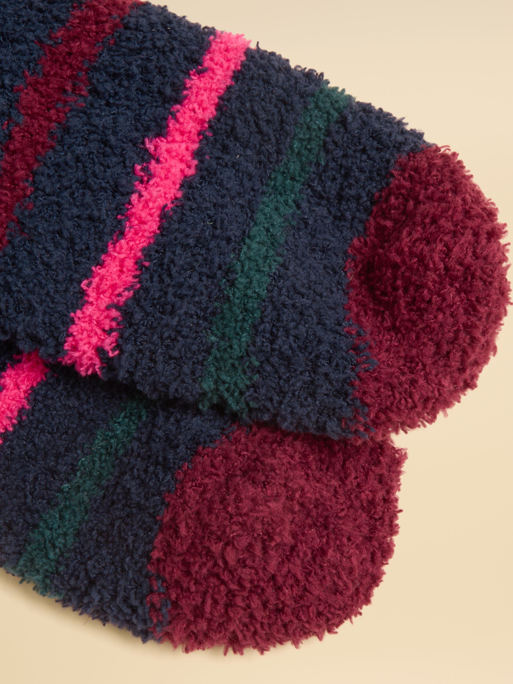 Women's Fluffy Navy Multi Stripe Socks (size 4-8) - Image 3 of 3