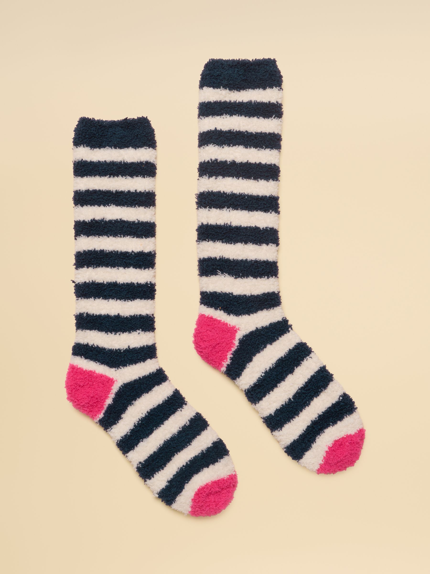 Women's Fluffy Navy Cream Stripe Socks (size 4-8) - Image 1 of 3
