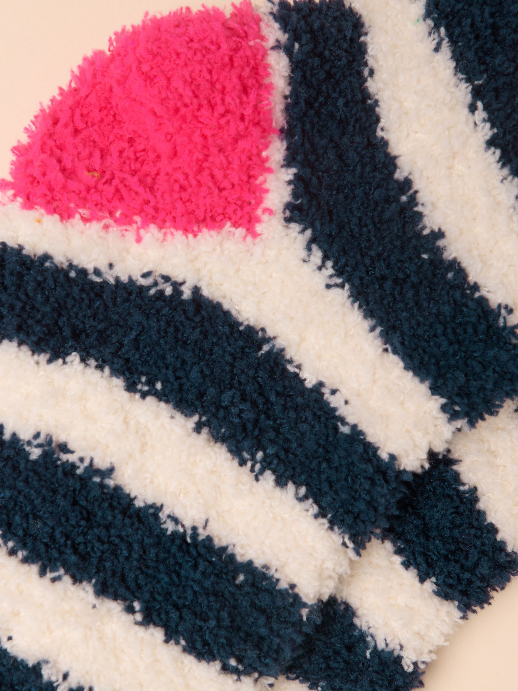 Women's Fluffy Navy Cream Stripe Socks (size 4-8) - Image 2 of 3 Women's Fluffy Navy Cream Stripe Socks (size 4-8) - Image 2 of 3