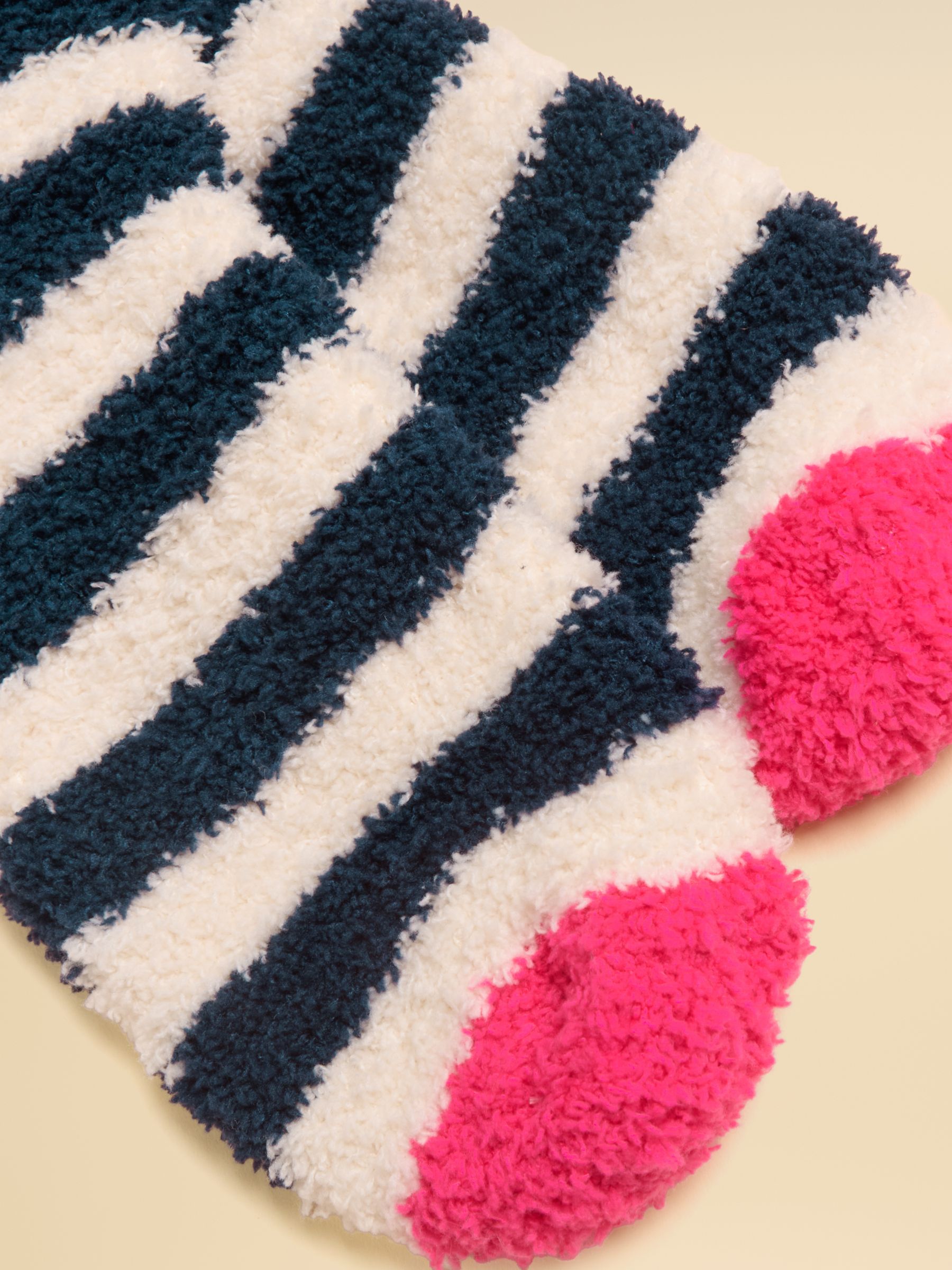 Women's Fluffy Navy Cream Stripe Socks (size 4-8) - Image 3 of 3 Women's Fluffy Navy Cream Stripe Socks (size 4-8) - Image 3 of 3