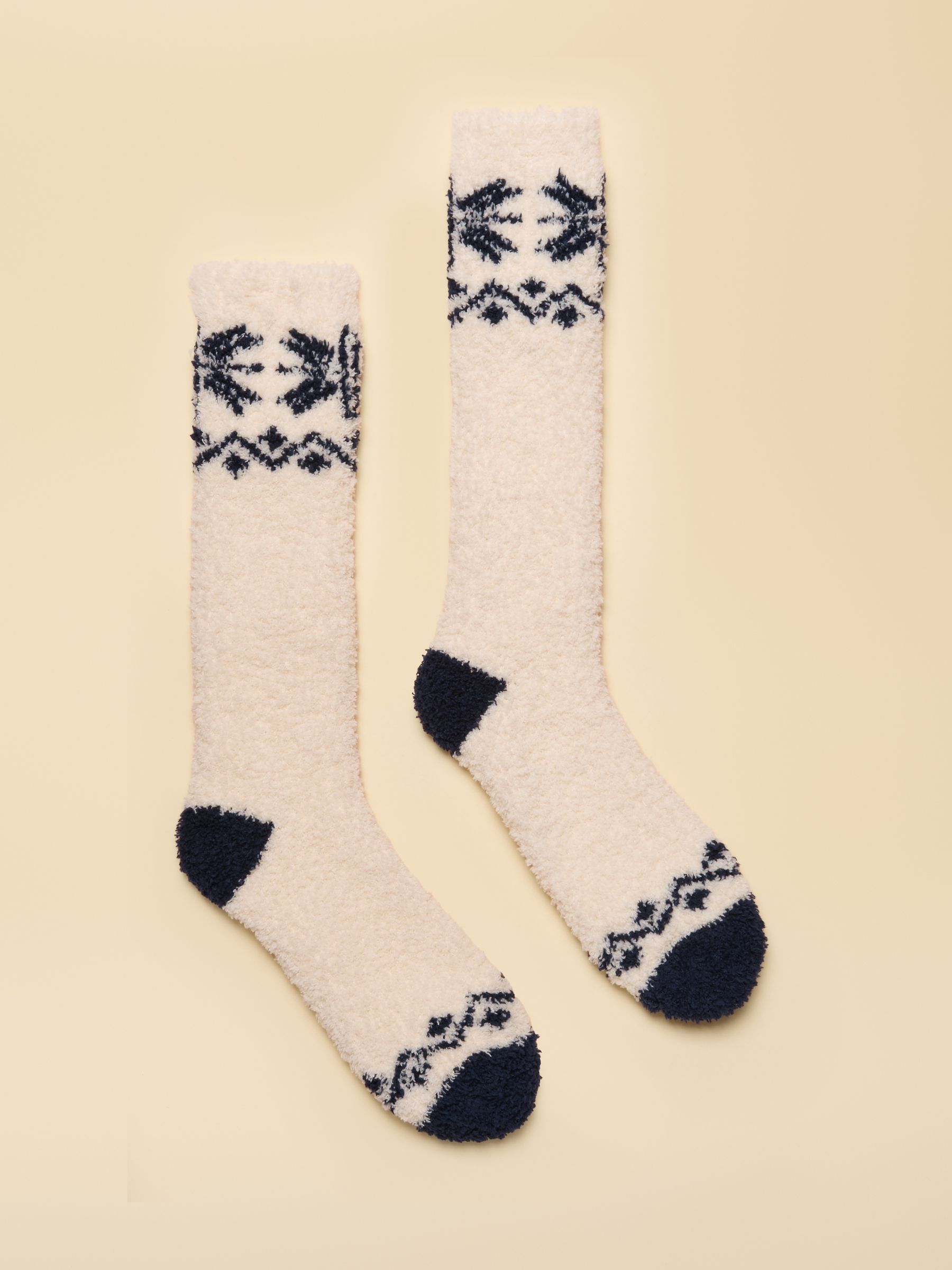 Women's Nordic Cream & Navy Fluffy Socks (size 4-8) - Image 1 of 3