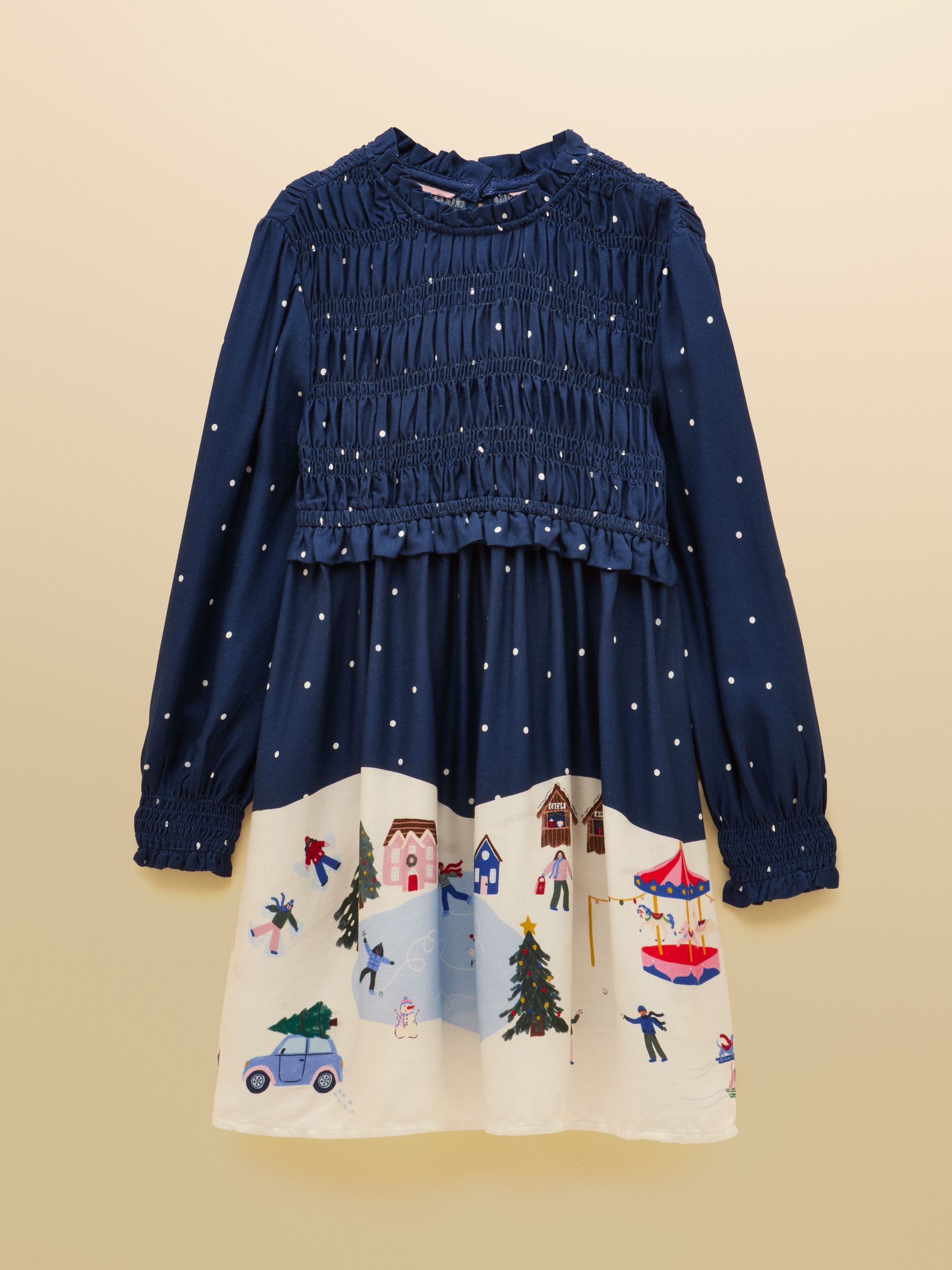 Girls' Ellington Navy Blue Long Sleeve Shirred Dress - Image 1 of 5