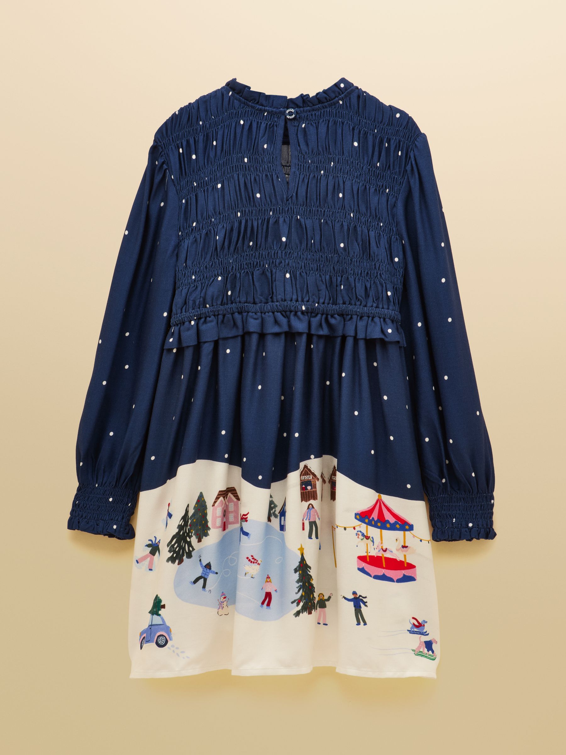 Girls' Ellington Navy Blue Long Sleeve Shirred Dress - Image 2 of 5 Girls' Ellington Navy Blue Long Sleeve Shirred Dress - Image 2 of 5