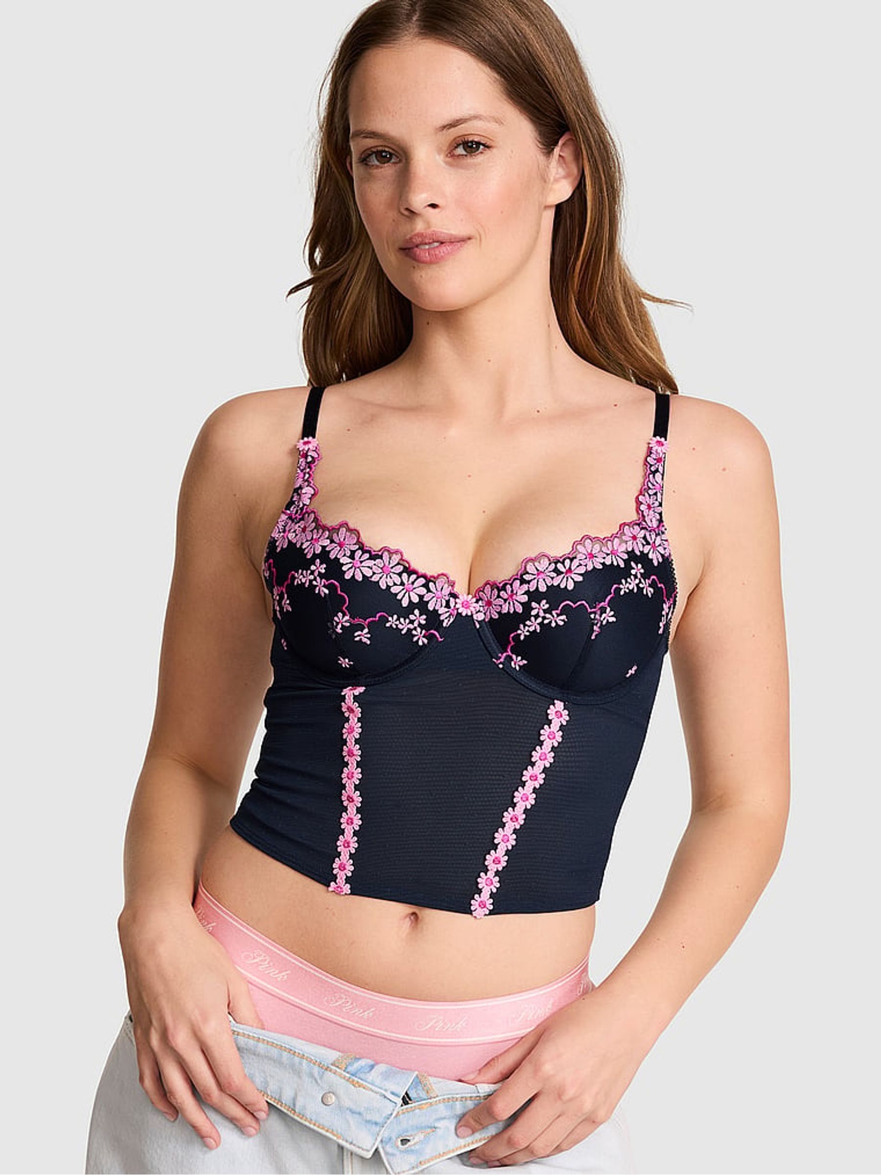 Noir Navy Blue Daisy Embroidery Corset - Image 1 of 3