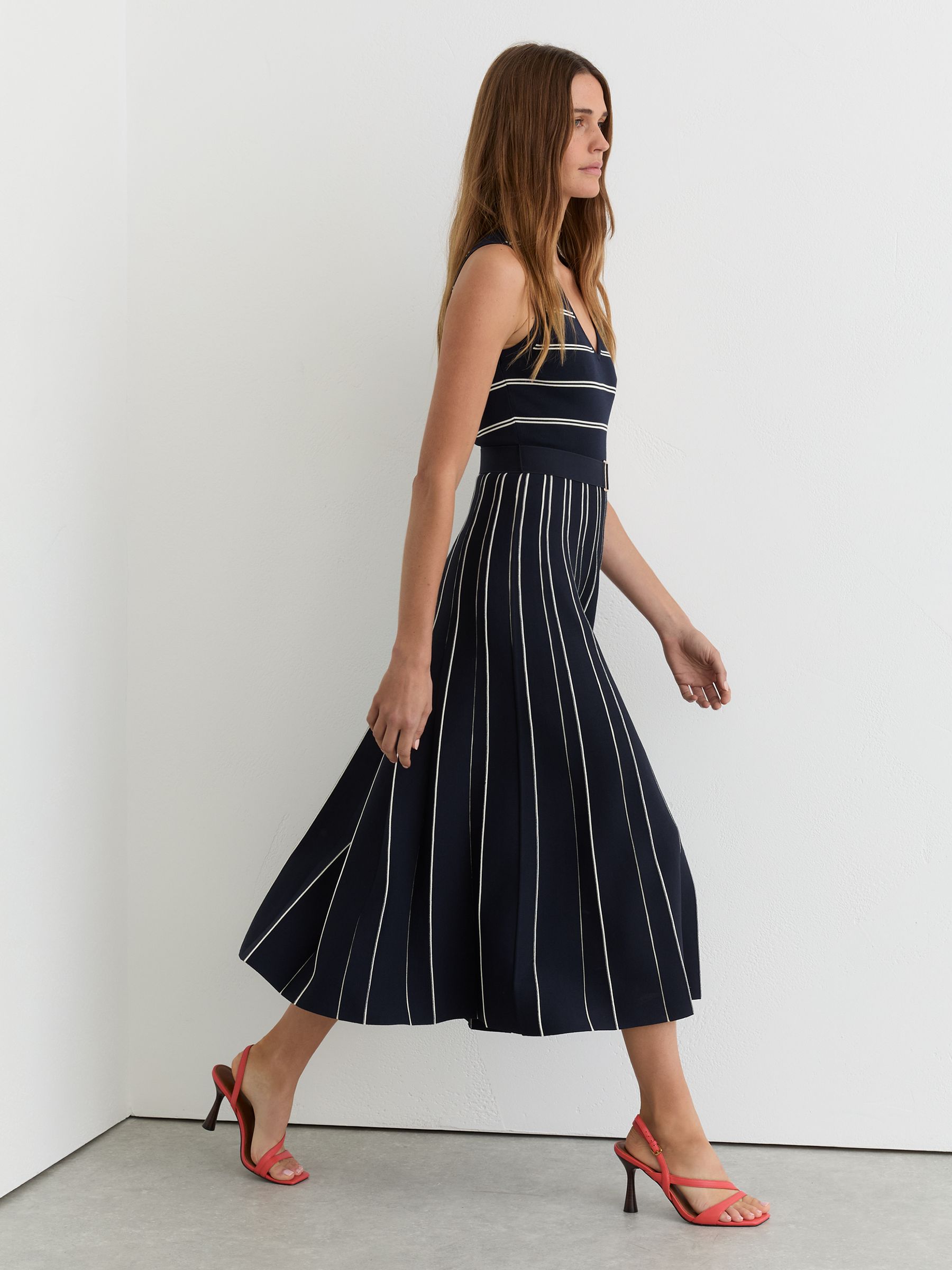 Sleeveless Stripe Knitted Midi Dress in Navy/Ivory - Image 4 of 7
