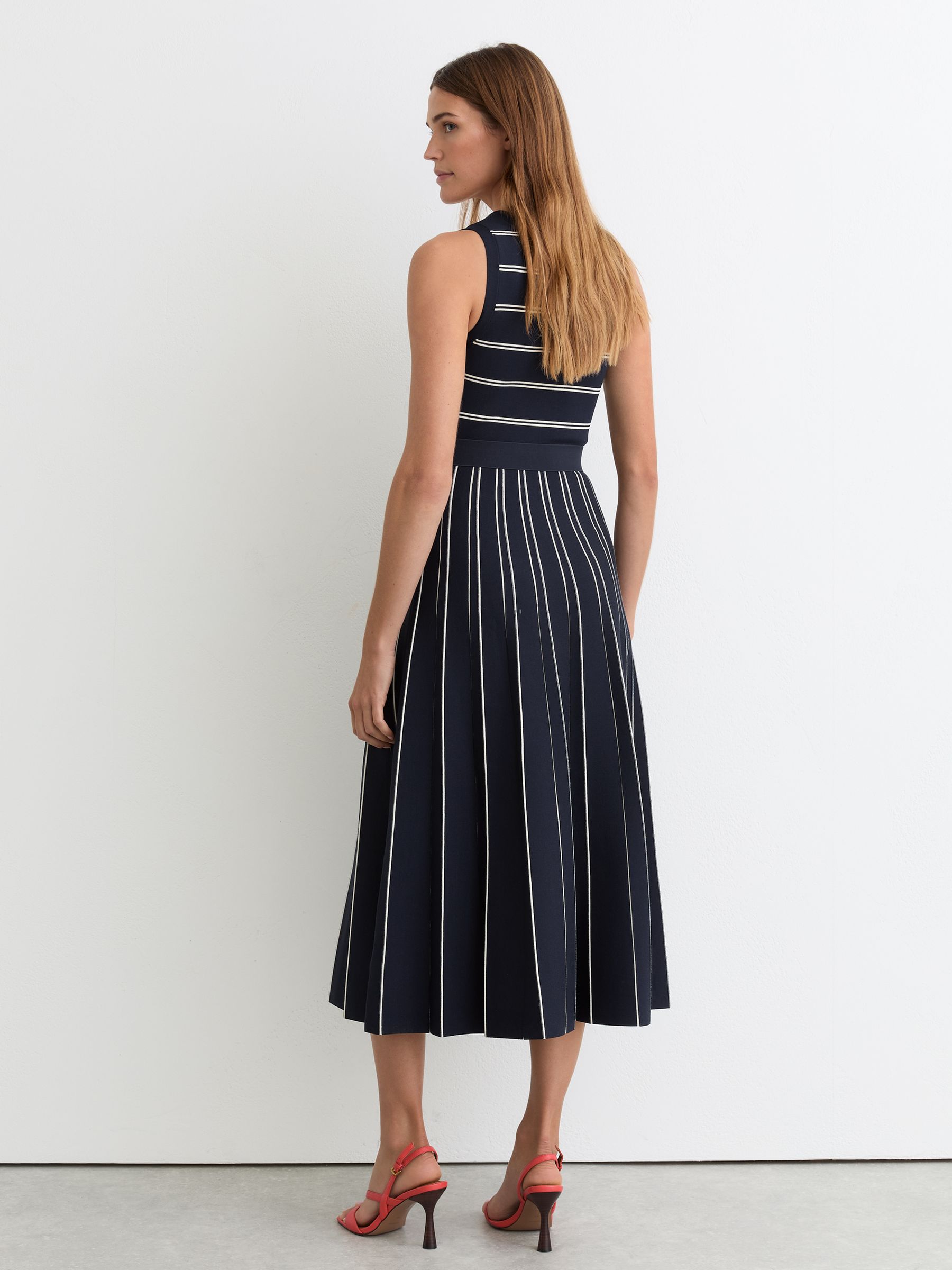 Sleeveless Stripe Knitted Midi Dress in Navy/Ivory - Image 6 of 7