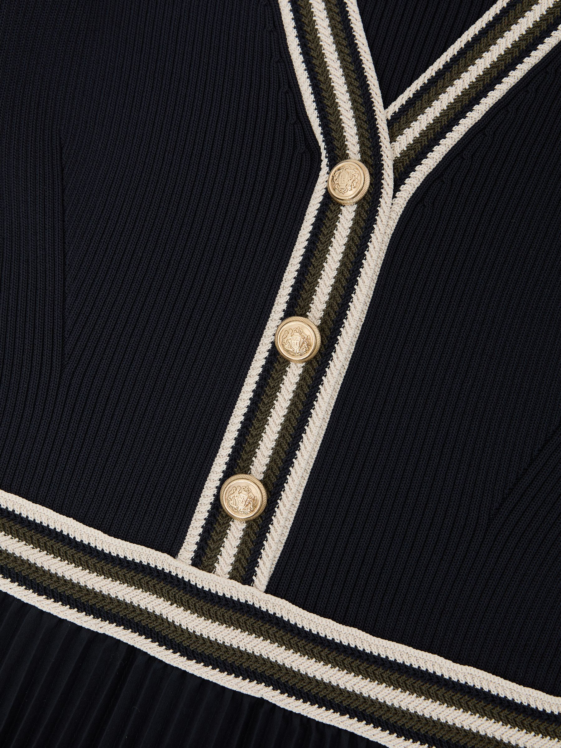 Rib-Knit Stripe-Trim Pleated Midi Dress in Navy - image 3
