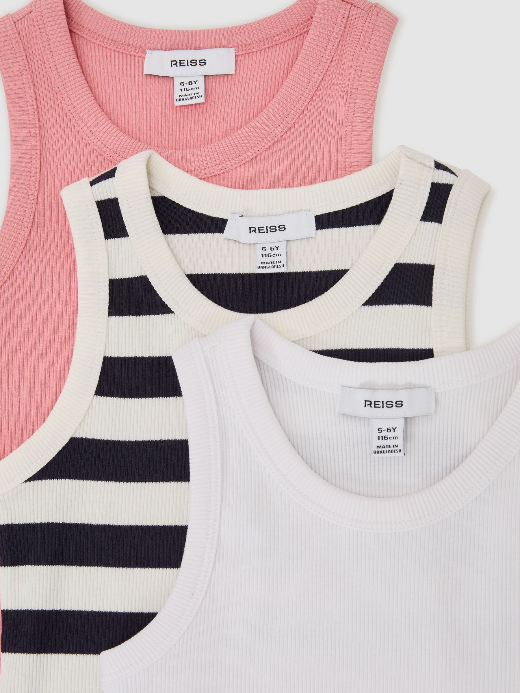 3 Pack Stretch-Cotton Ribbed Vests in Multi - Image 1 of 3