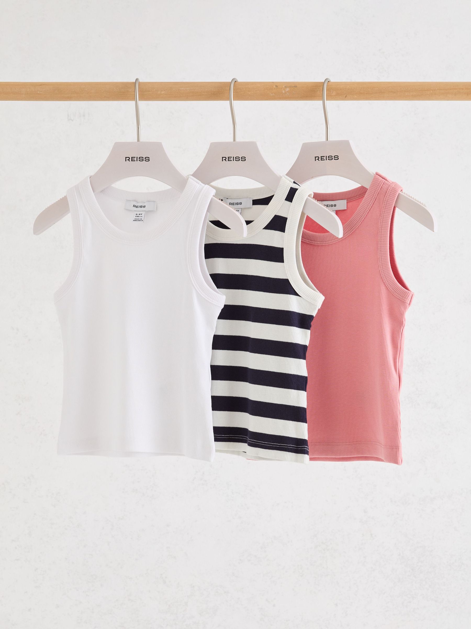 3 Pack Stretch-Cotton Ribbed Vests in Multi - Image 2 of 3