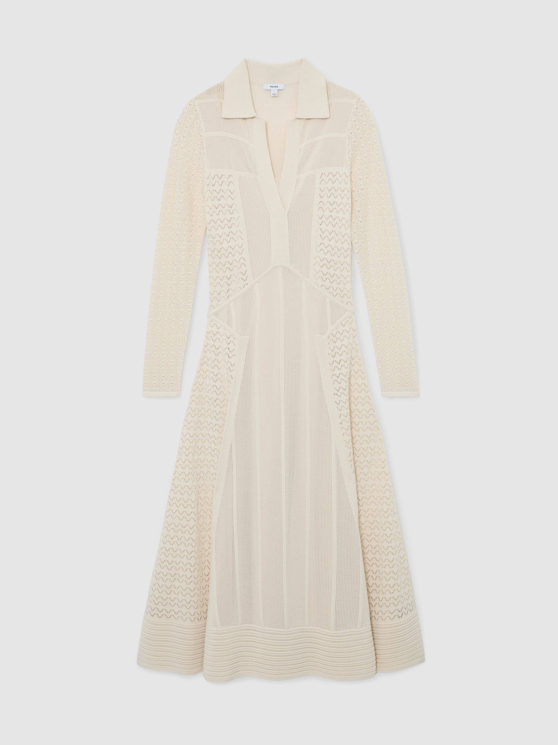 Pointelle-Knit Panelled Midi Dress in Cream - Image 2 of 7