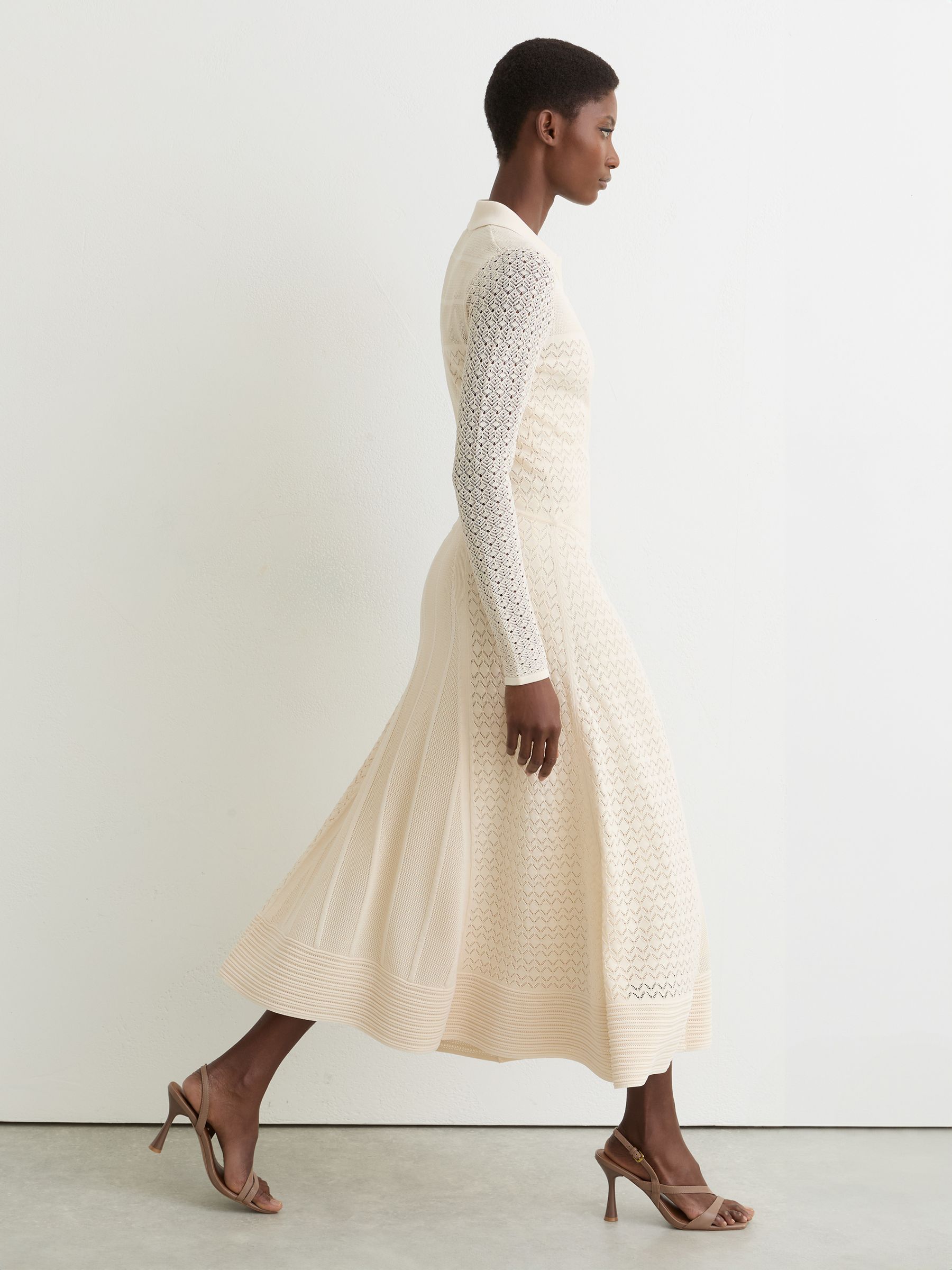 Pointelle-Knit Panelled Midi Dress in Cream - image 5