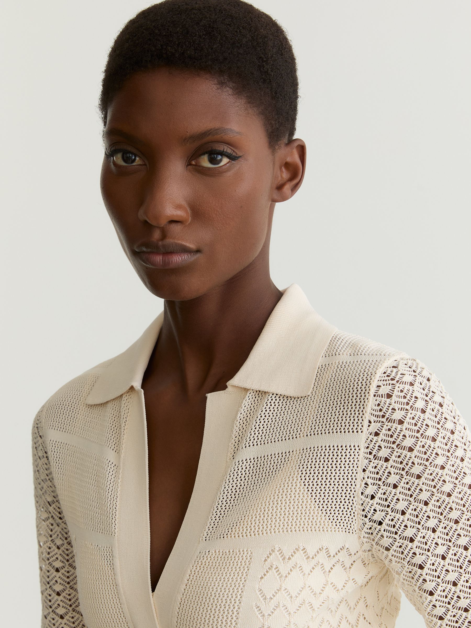 Pointelle-Knit Panelled Midi Dress in Cream - Image 5 of 7