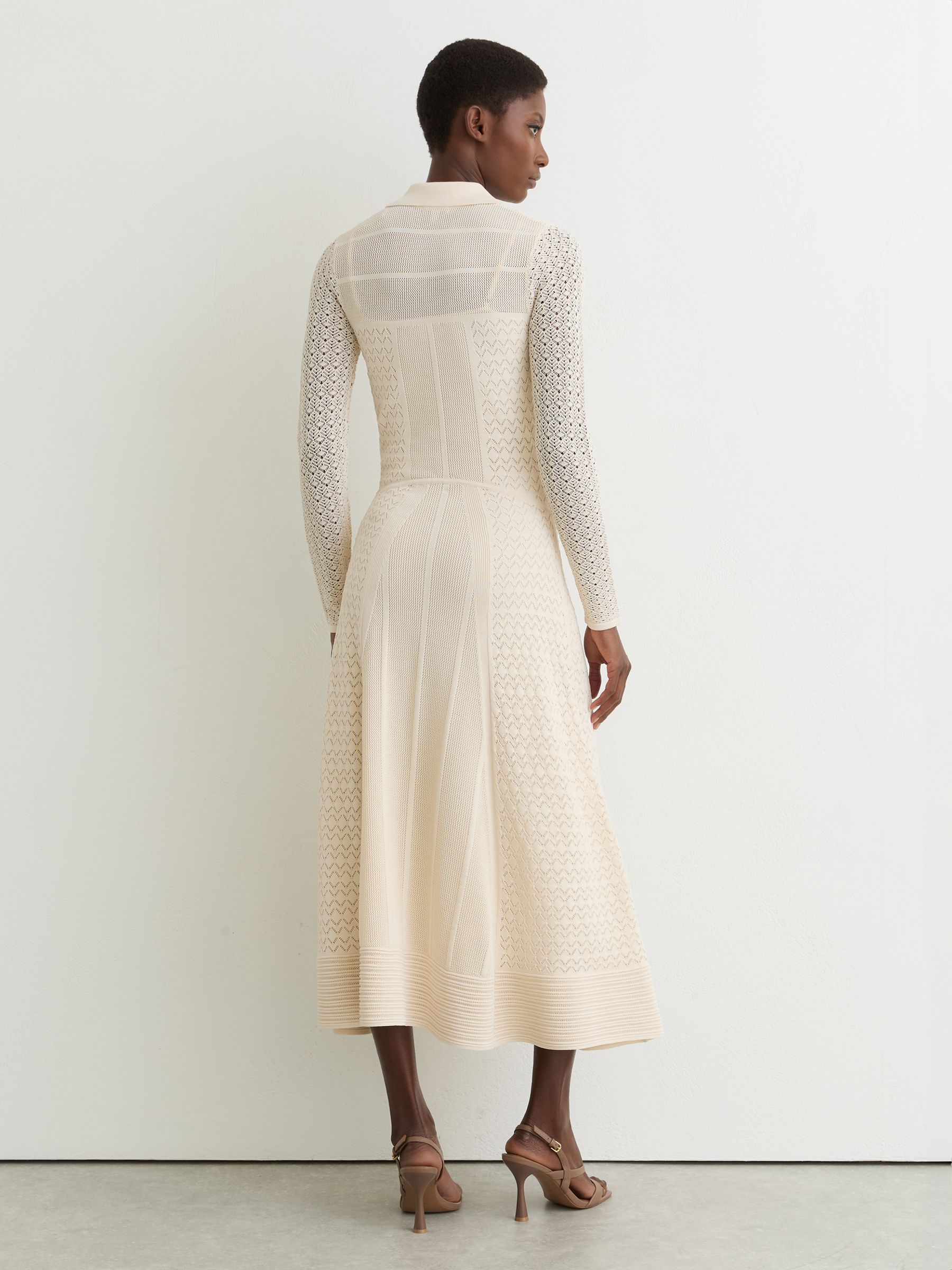 Pointelle-Knit Panelled Midi Dress in Cream - Image 6 of 7