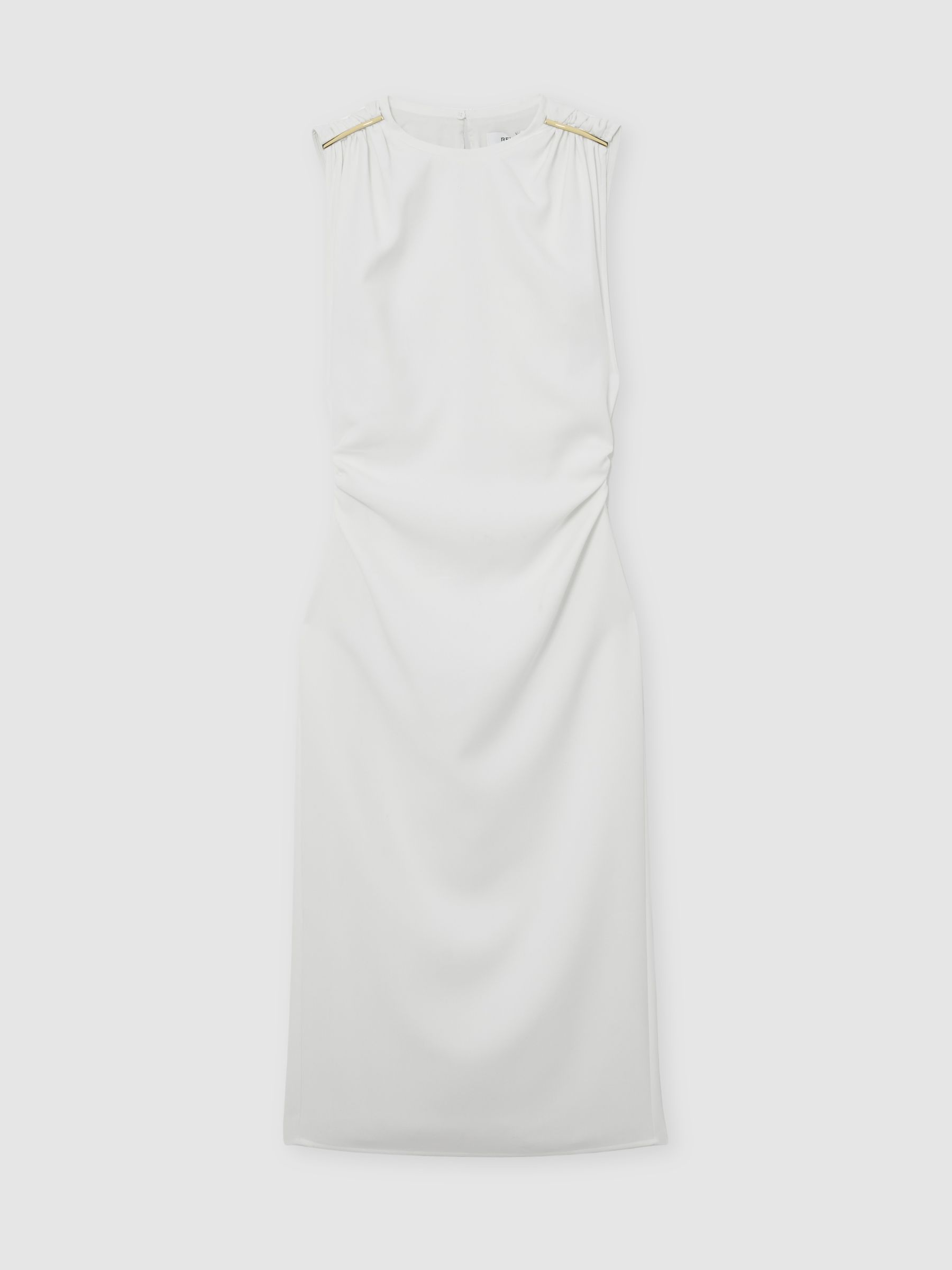 Jersey Fitted Sleeveless Midi Dress in Ivory - Image 2 of 6