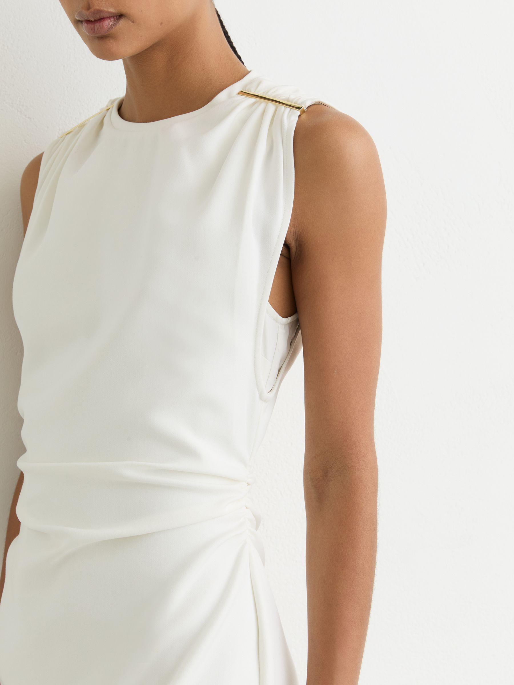 Jersey Fitted Sleeveless Midi Dress in Ivory - Image 4 of 6
