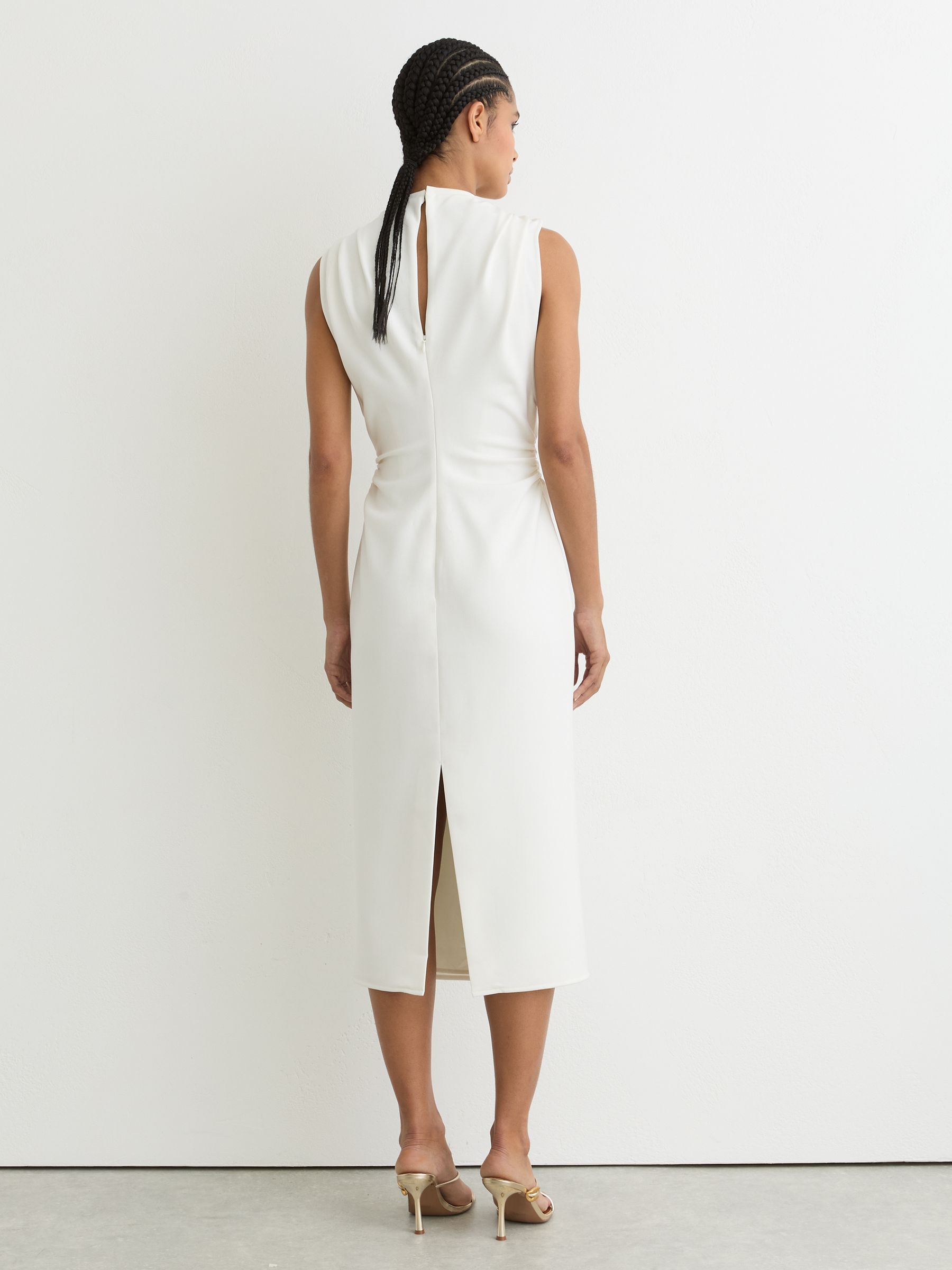 Jersey Fitted Sleeveless Midi Dress in Ivory - Image 5 of 6