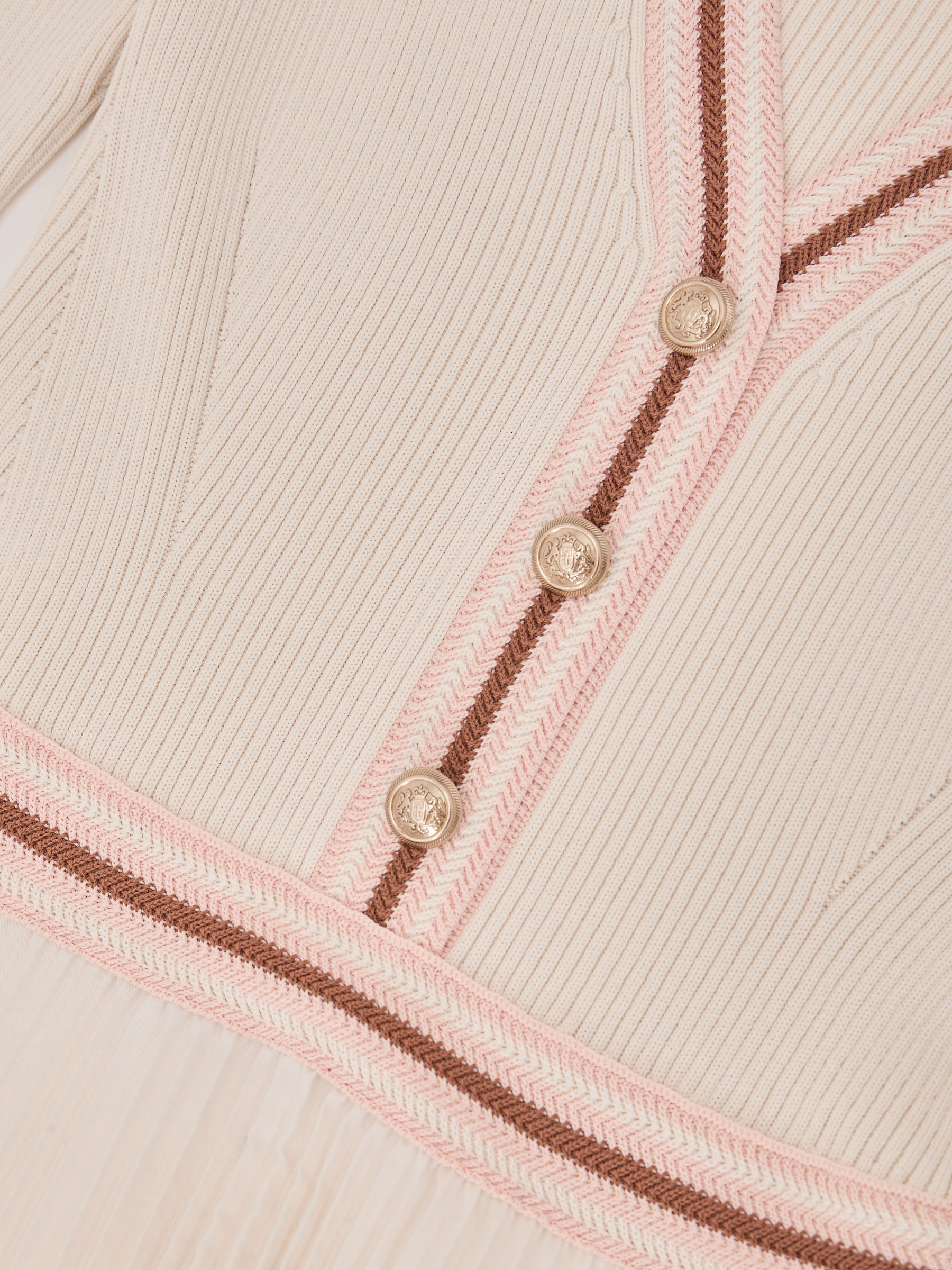 Rib-Knit Stripe-Trim Pleated Midi Dress in Pale Yellow - image 3