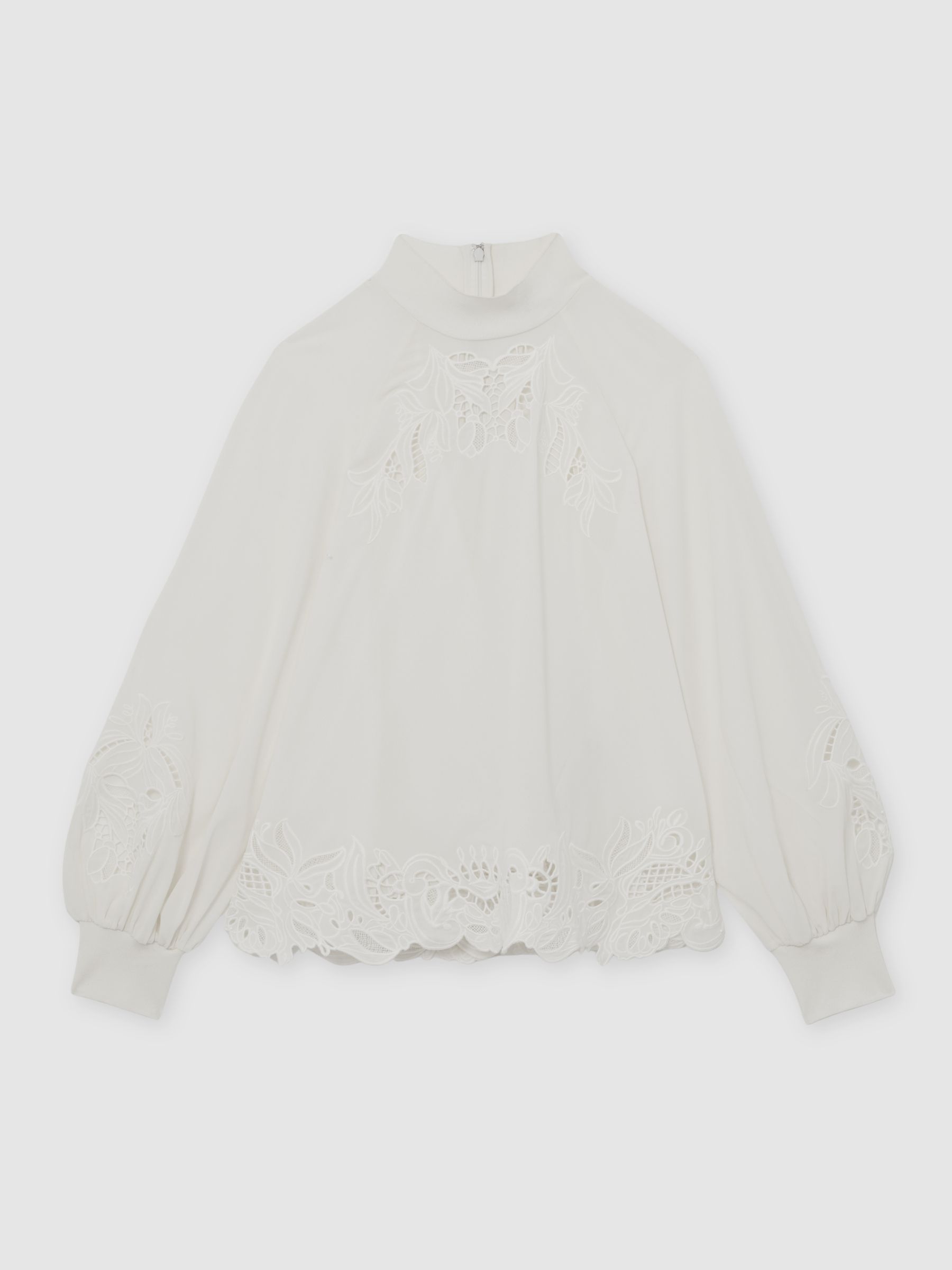 Broderie Blouson-Sleeve Blouse in Cream - image 1
