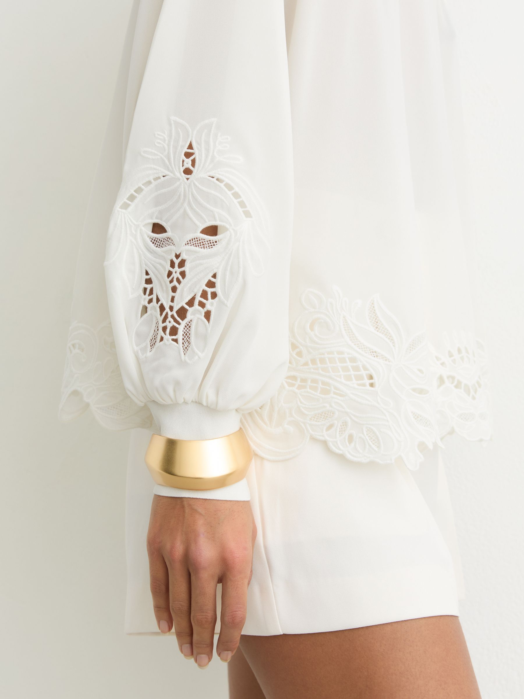Broderie Blouson-Sleeve Blouse in Cream - image 5