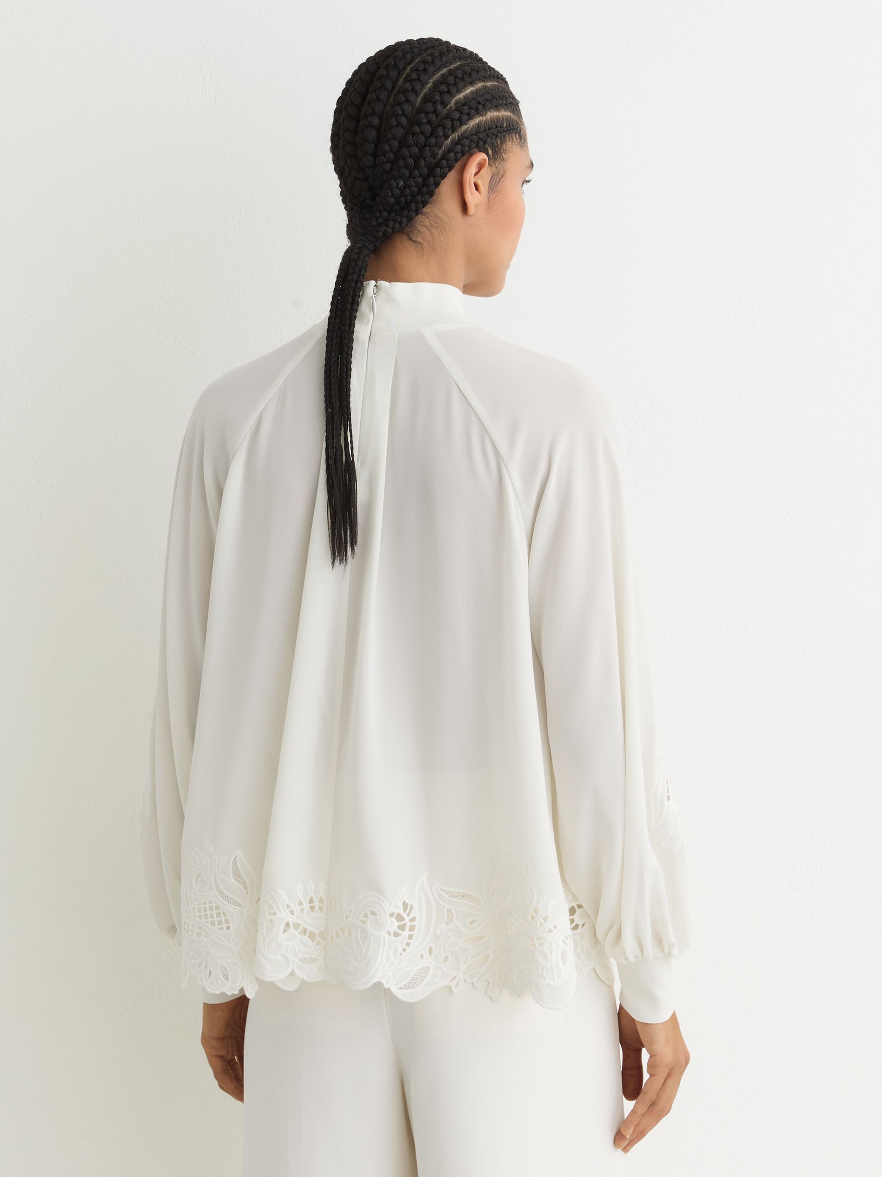 Broderie Blouson-Sleeve Blouse in Cream - image 3