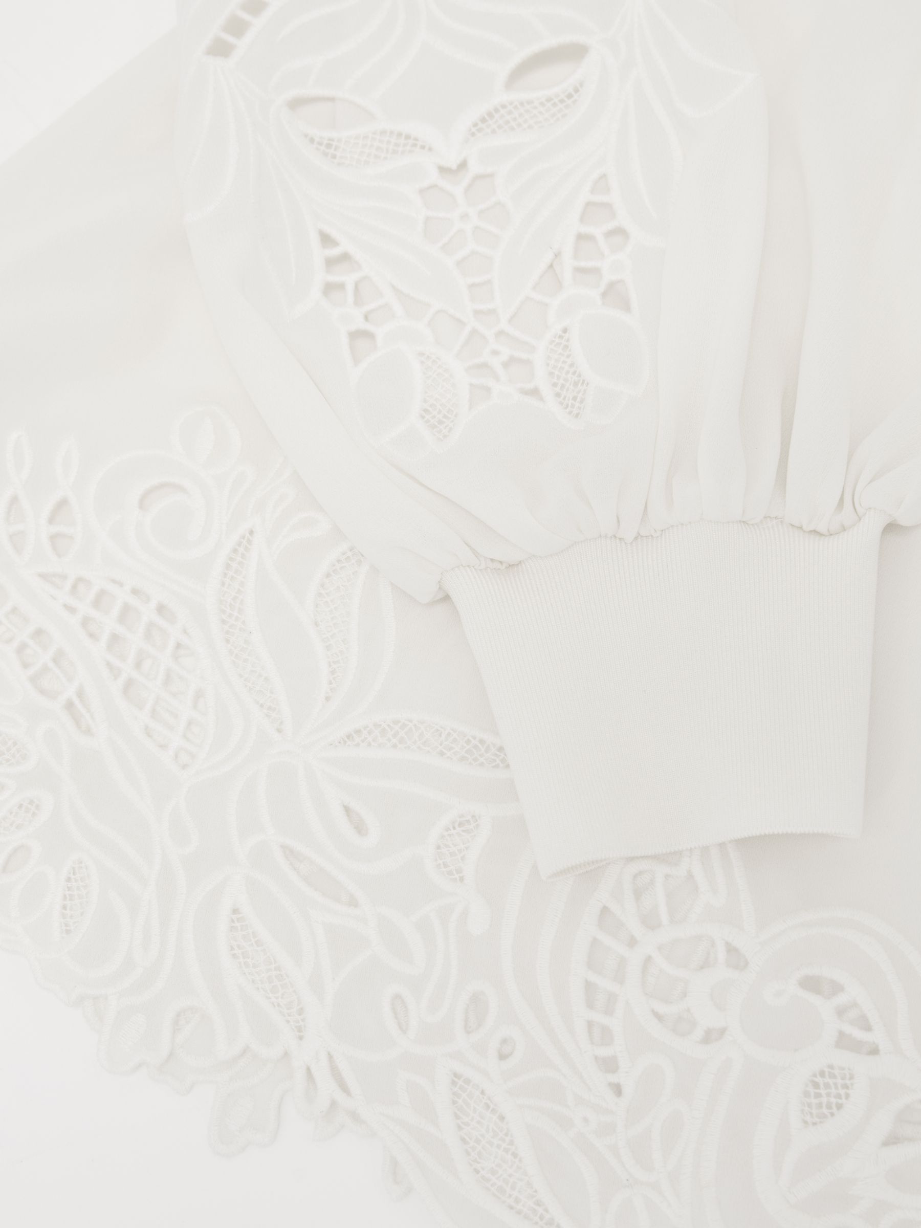 Broderie Blouson-Sleeve Blouse in Cream - image 4