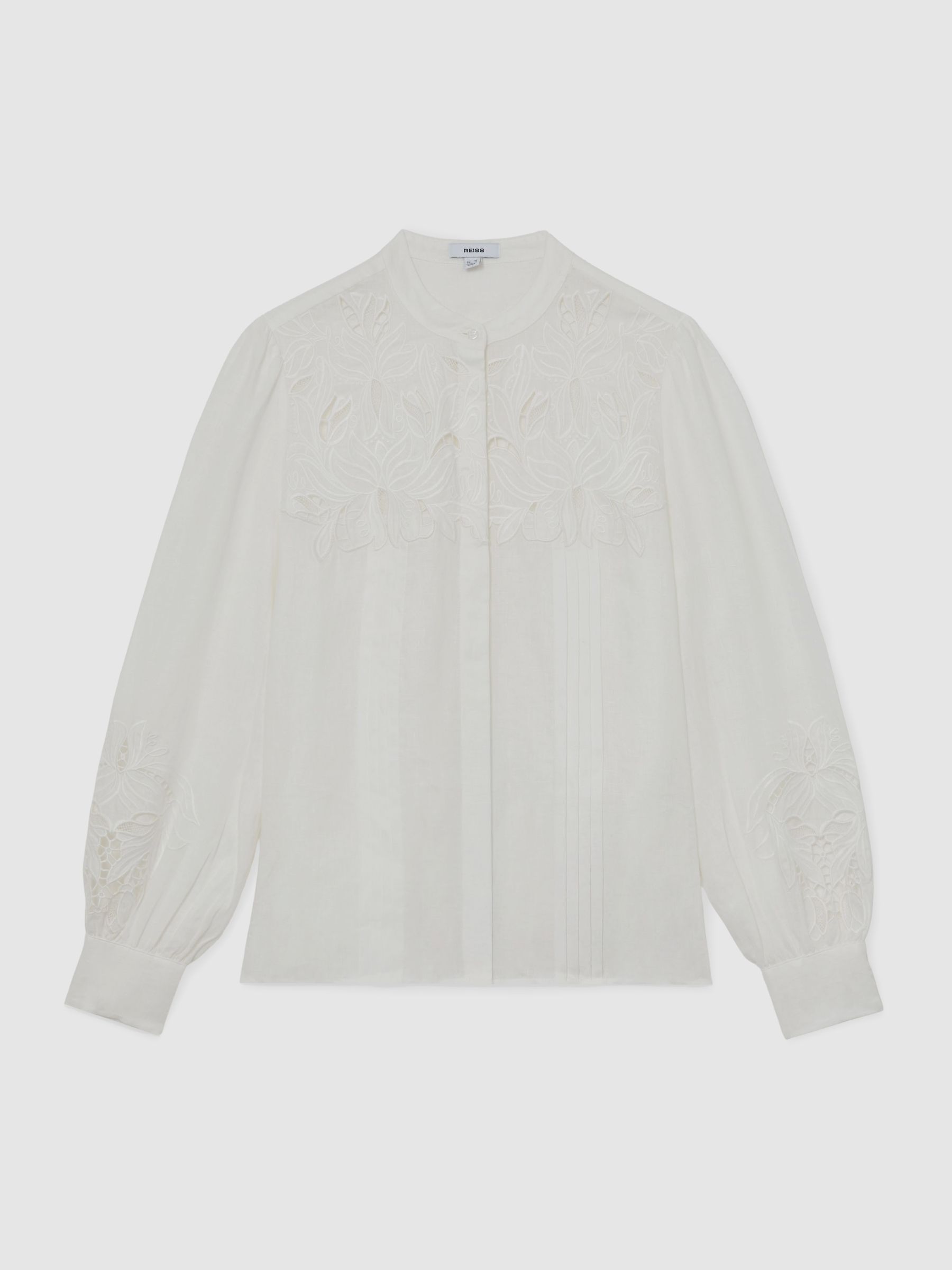 Linen Embroidered Blouse in Ivory - image 1