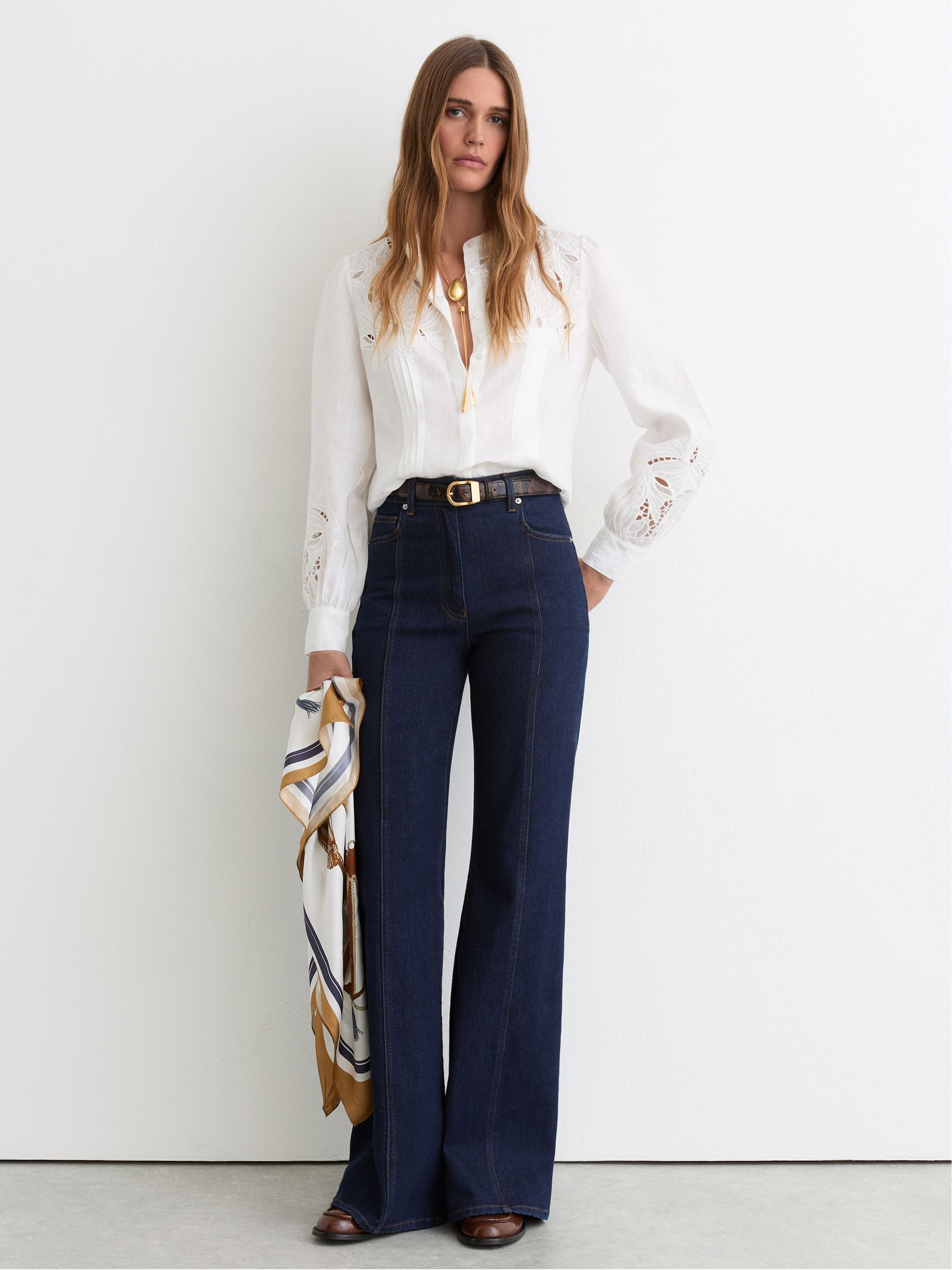 Linen Embroidered Blouse in Ivory - Image 3 of 7