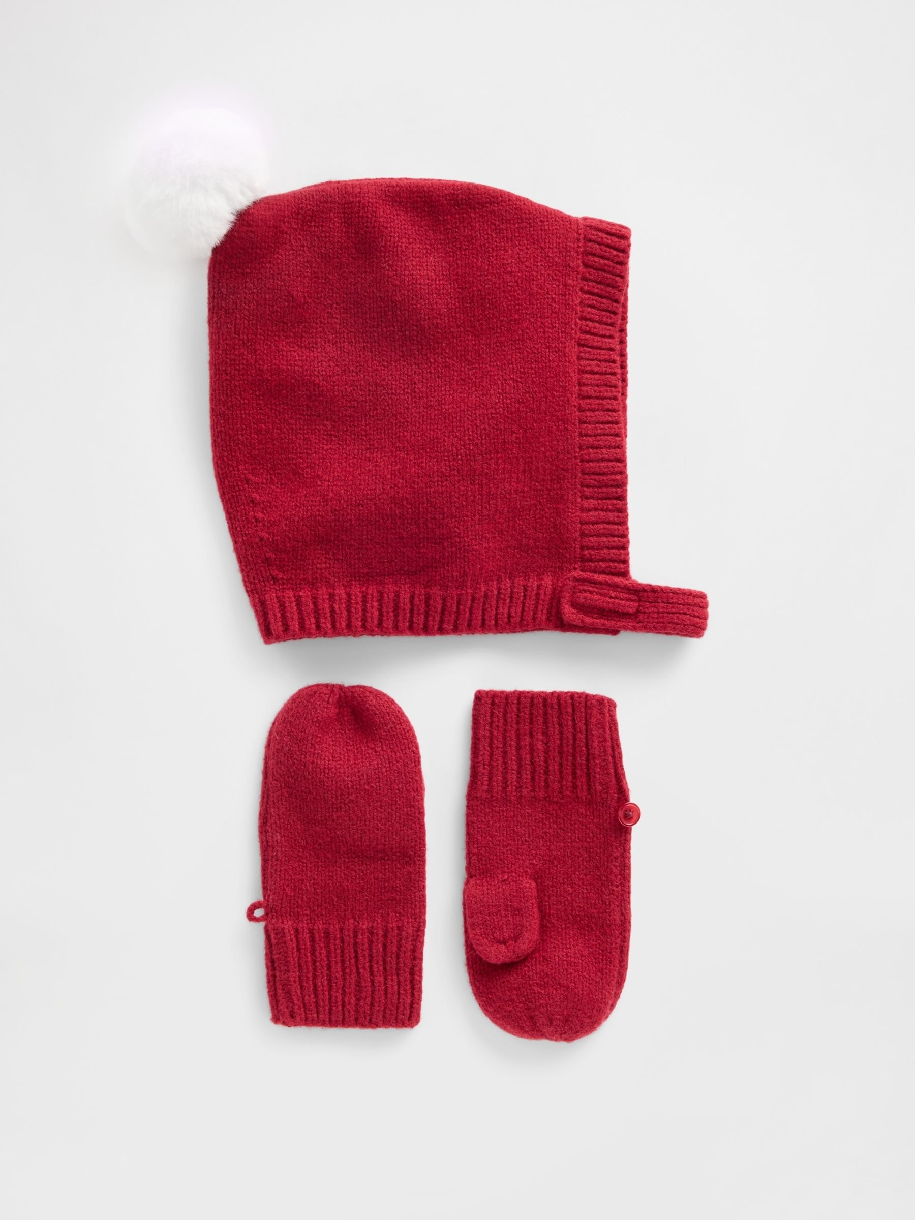 Red CashSoft Pom Hat and Mittens Set - Image 1 of 1 Red CashSoft Pom Hat and Mittens Set - Image 1 of 1