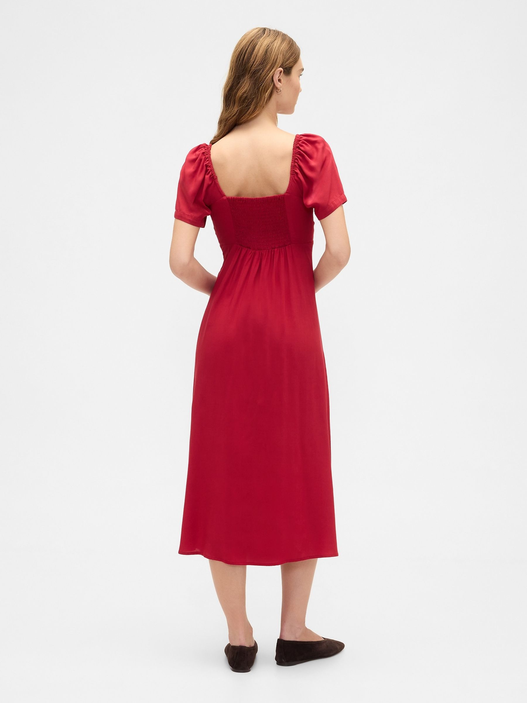 Red Puff Sleeve Midi Dress - Image 2 of 4 Red Puff Sleeve Midi Dress - Image 2 of 4