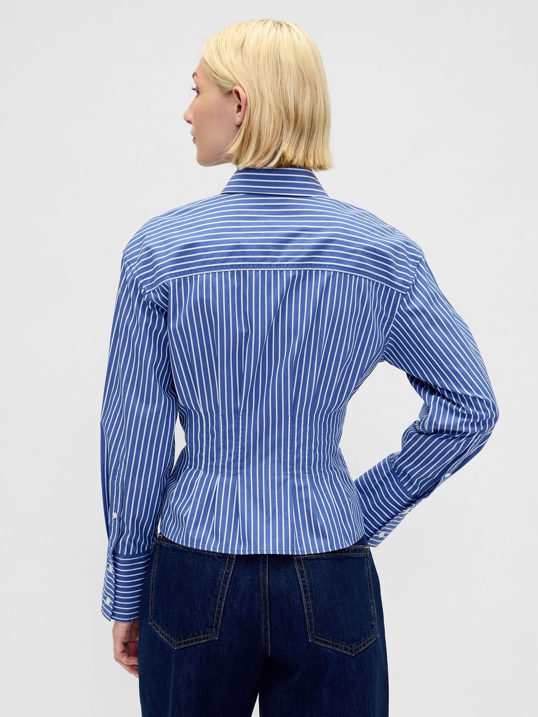 Blue Stripe Cotton Poplin Fitted Shirt - Image 2 of 3