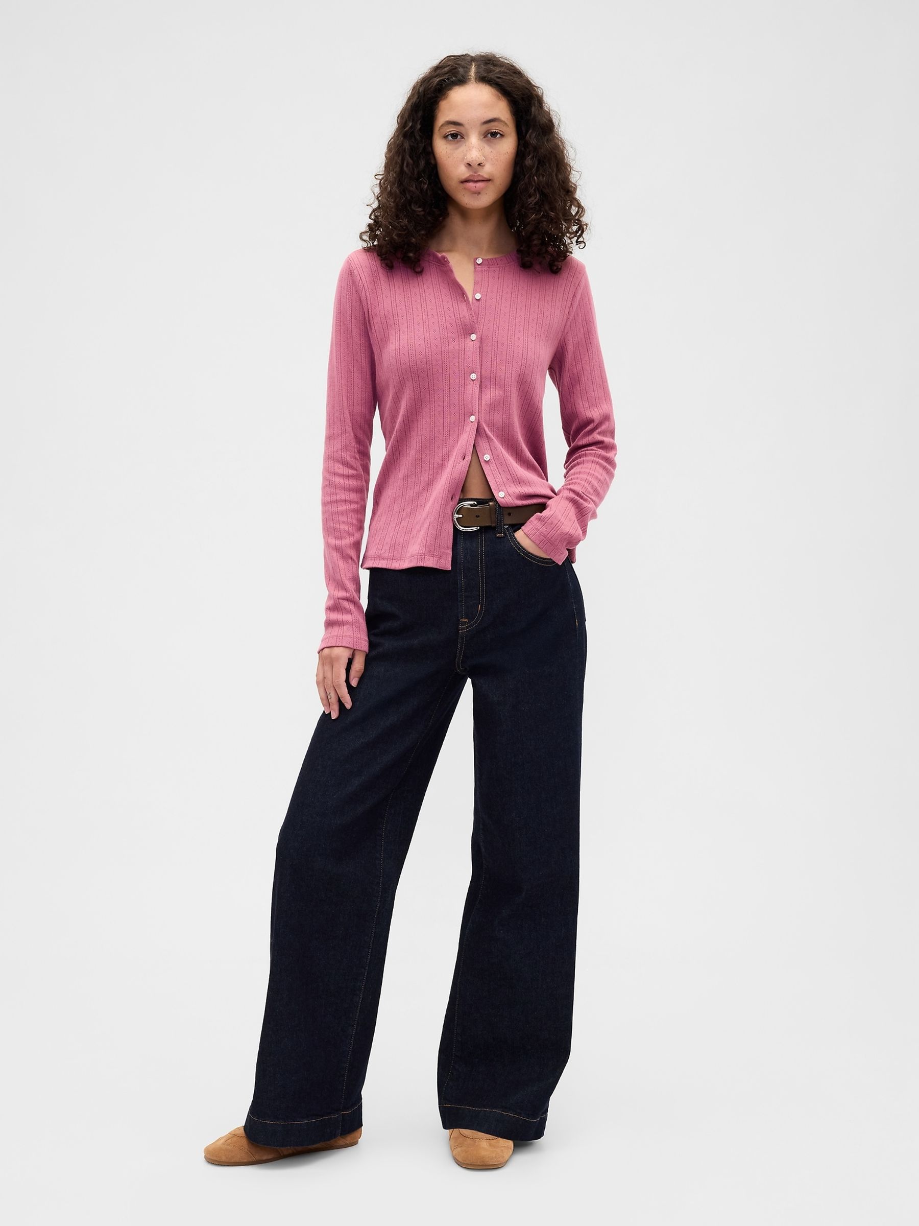 Pink Pointelle Button-Up Top - Image 4 of 5