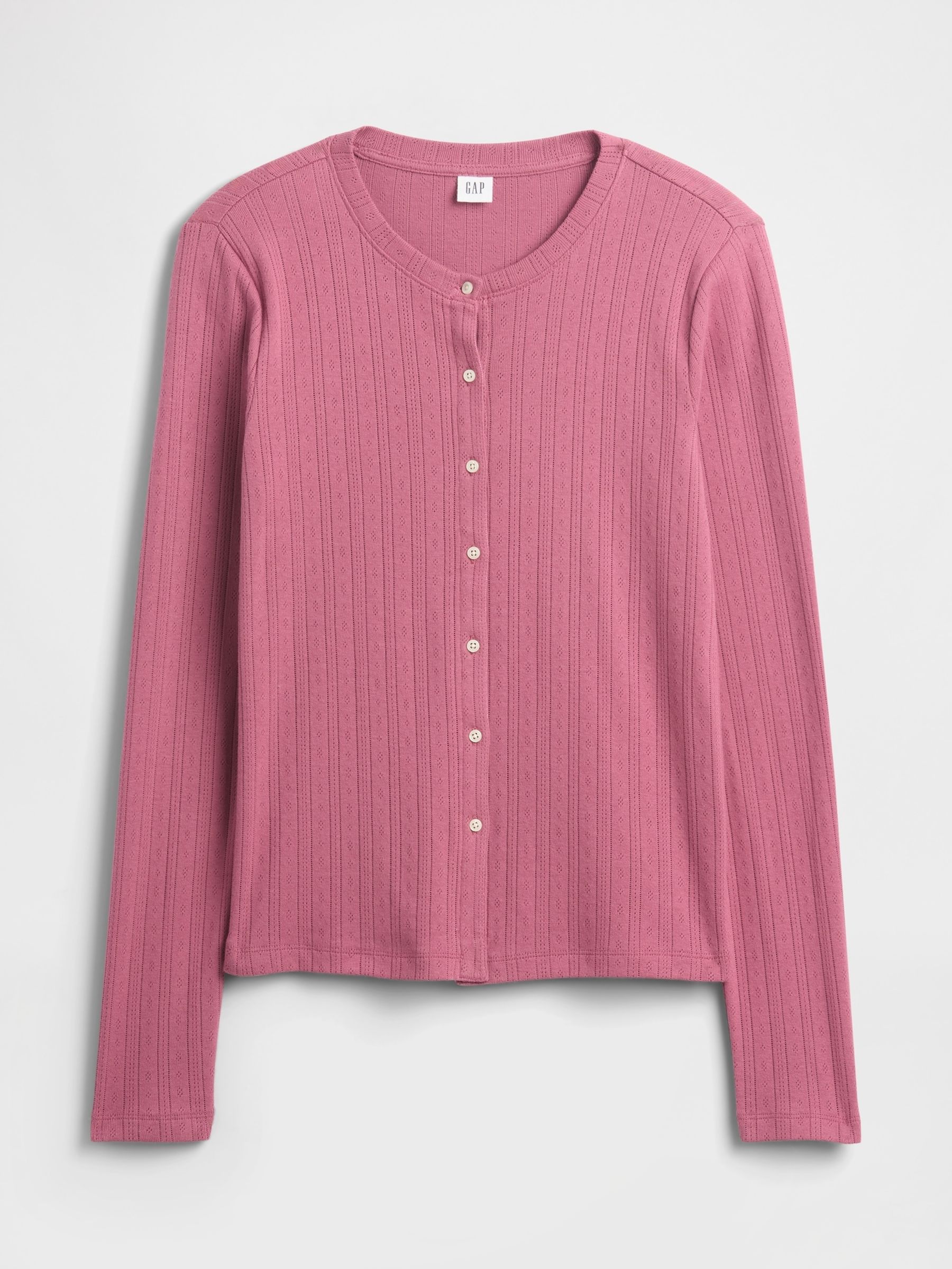 Pink Pointelle Button-Up Top - Image 5 of 5 Pink Pointelle Button-Up Top - Image 5 of 5