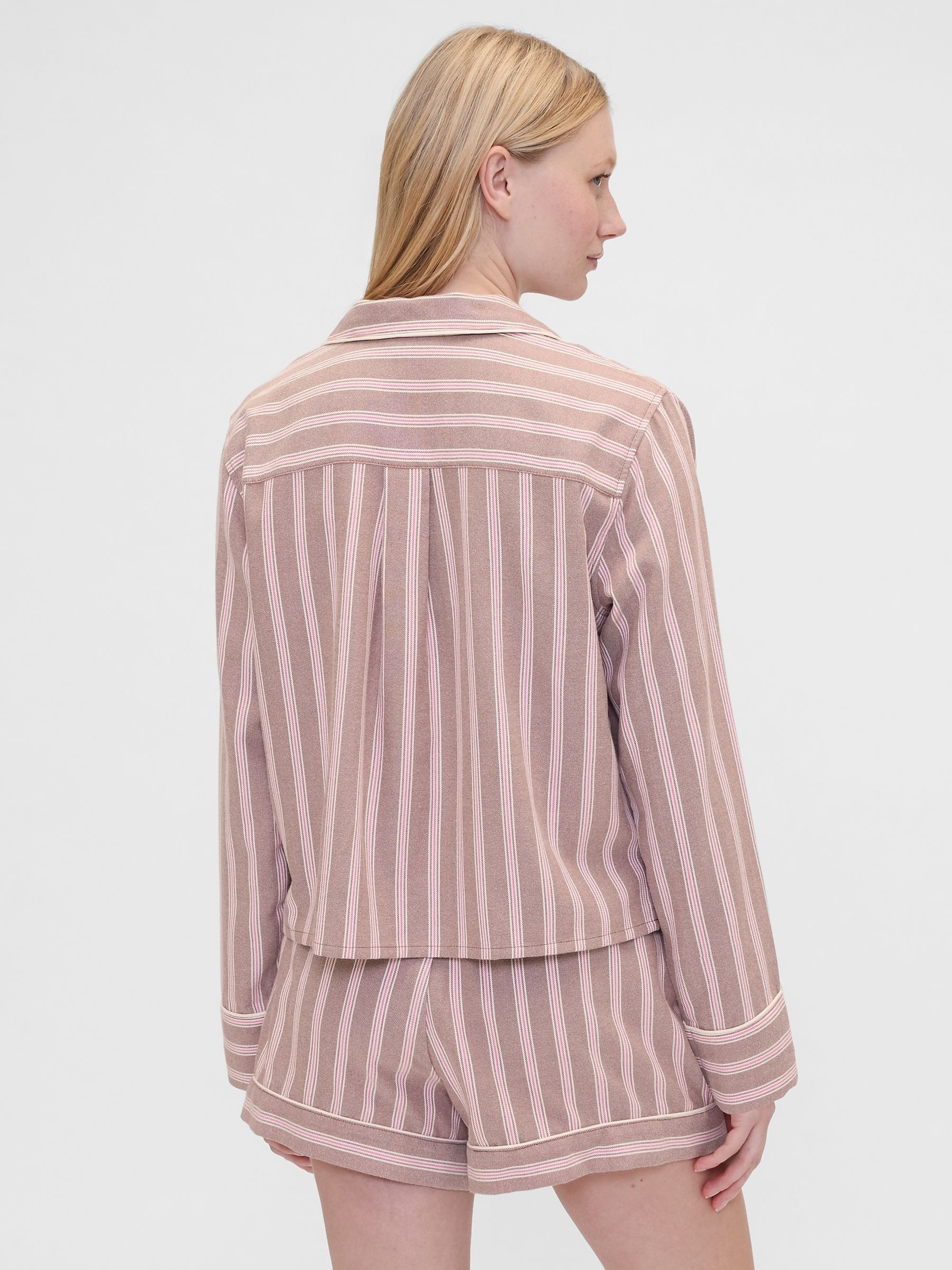 Gap X Summer Fridays Brown Striped Flannel Long Sleeve Pyjama Top - Image 2 of 6