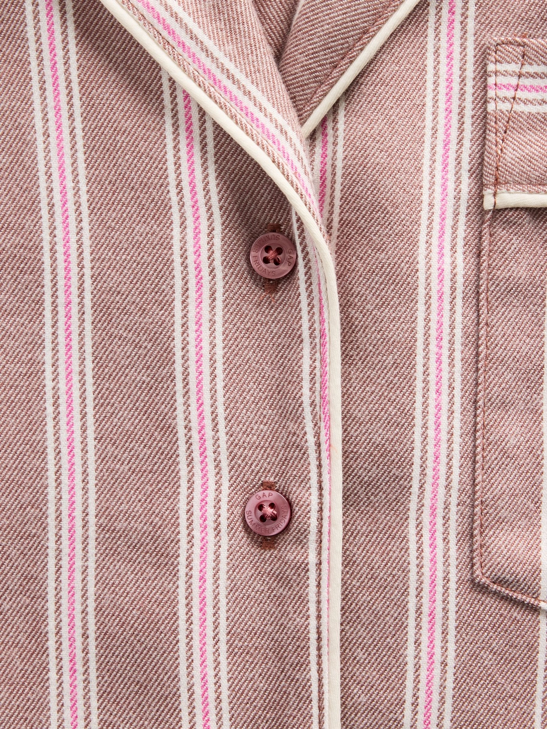 Gap X Summer Fridays Brown Striped Flannel Long Sleeve Pyjama Top - Image 5 of 6