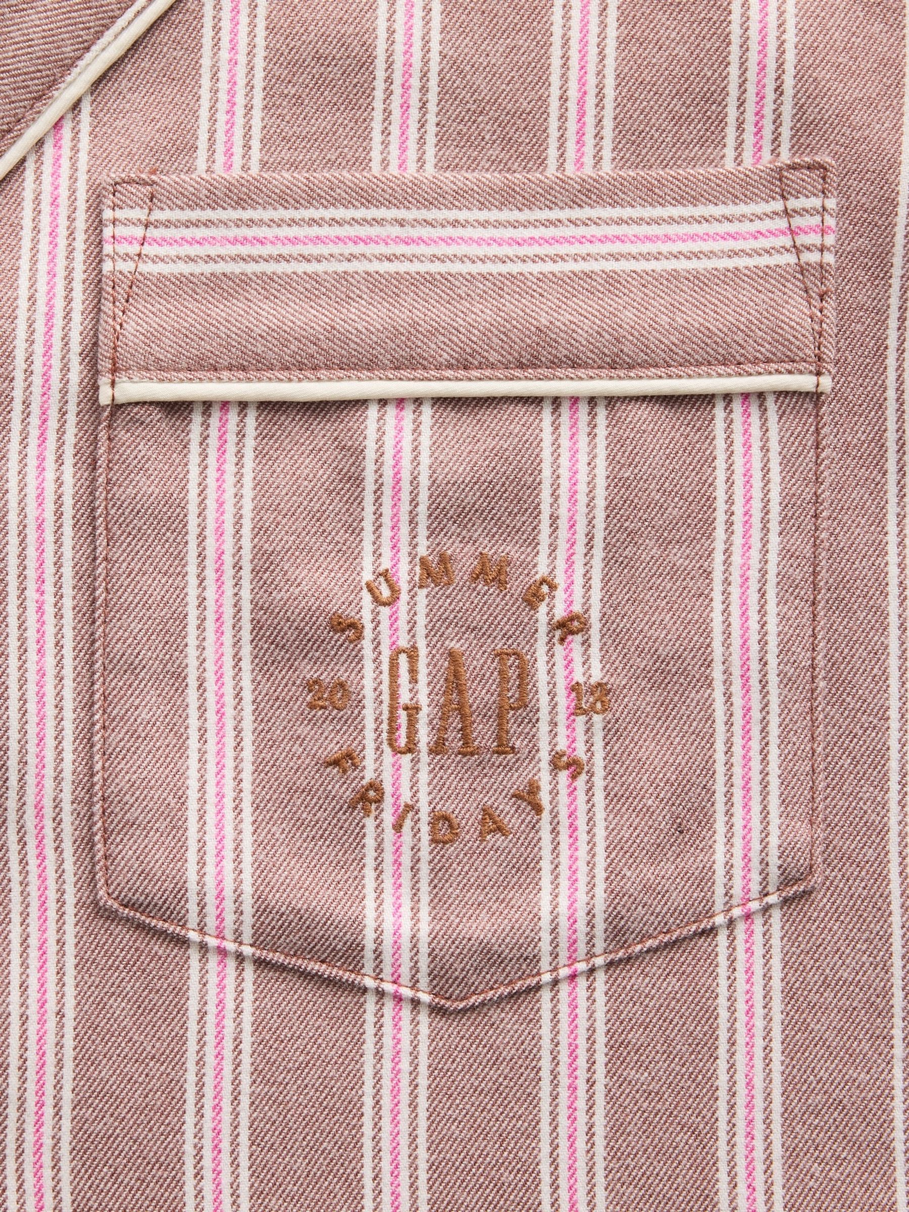 Gap X Summer Fridays Brown Striped Flannel Long Sleeve Pyjama Top - Image 6 of 6