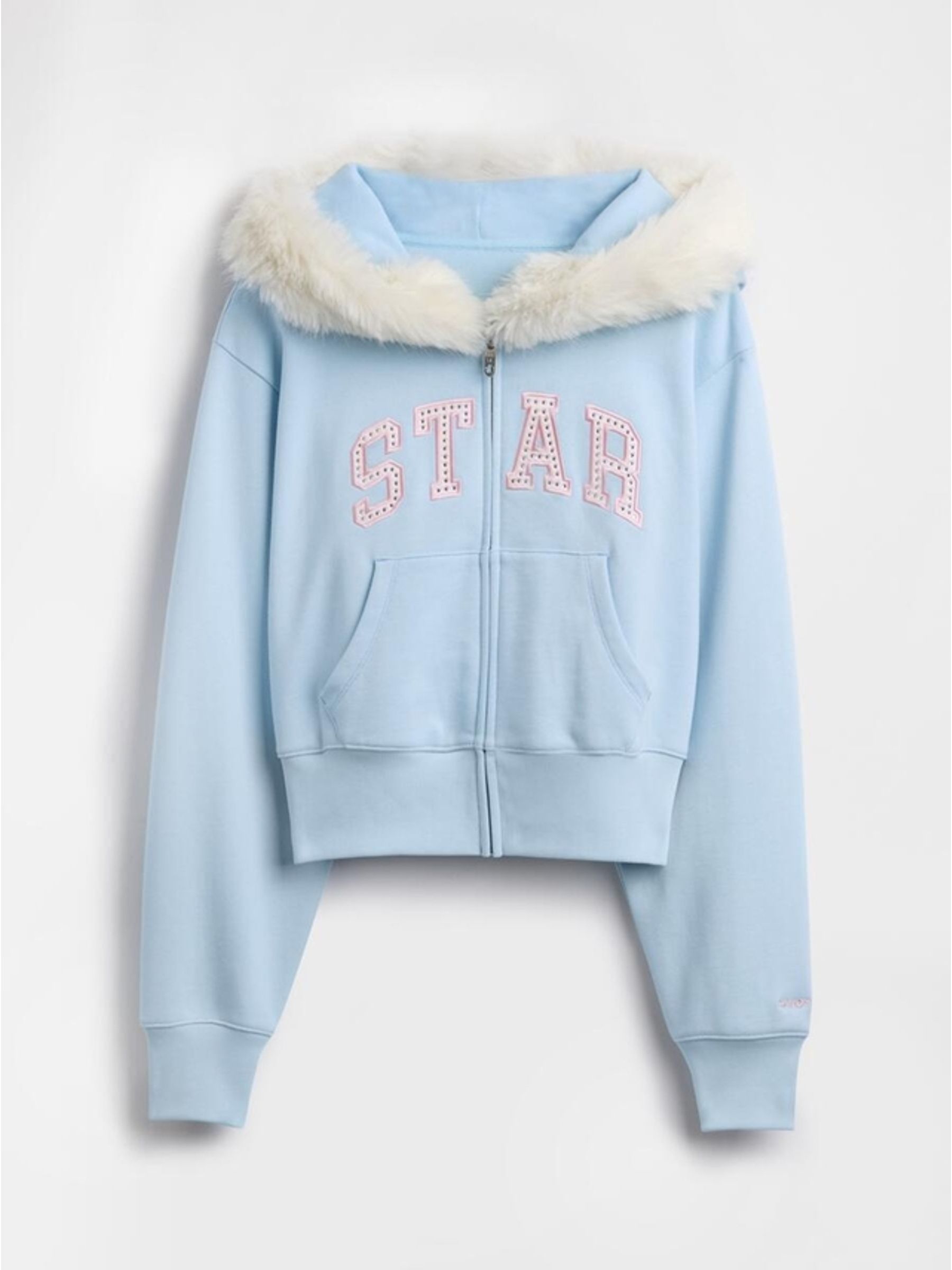 Light Blue Sandy Liang Vegan Fur-Trim Crop Zip Hoodie - Image 4 of 6