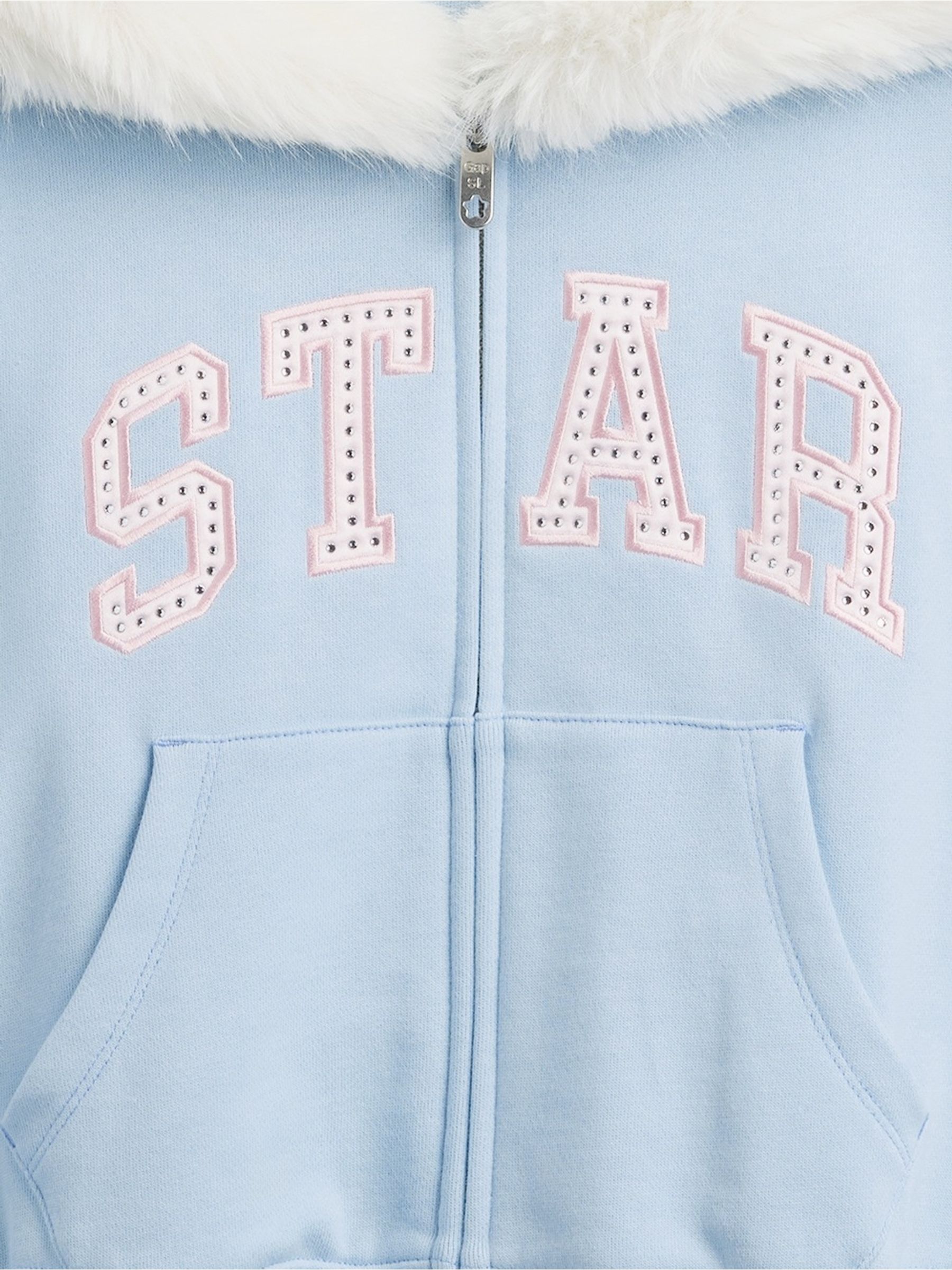 Light Blue Sandy Liang Vegan Fur-Trim Crop Zip Hoodie - Image 5 of 6