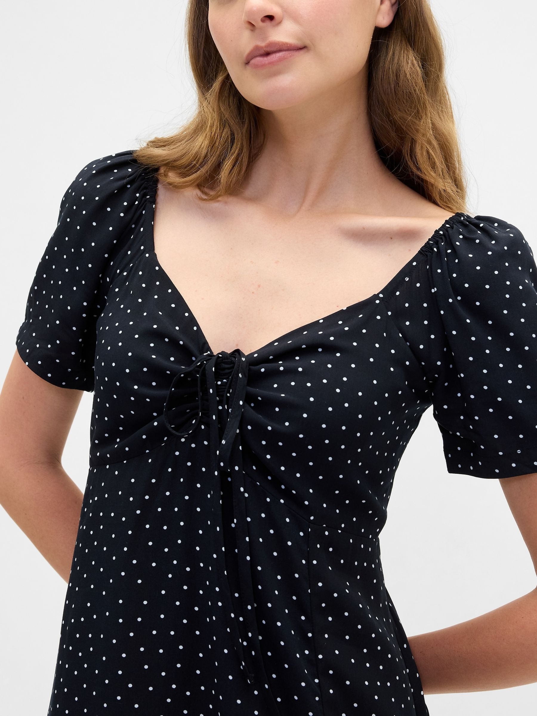 Black Spotted Puff Sleeve Midi Dress - Image 3 of 4