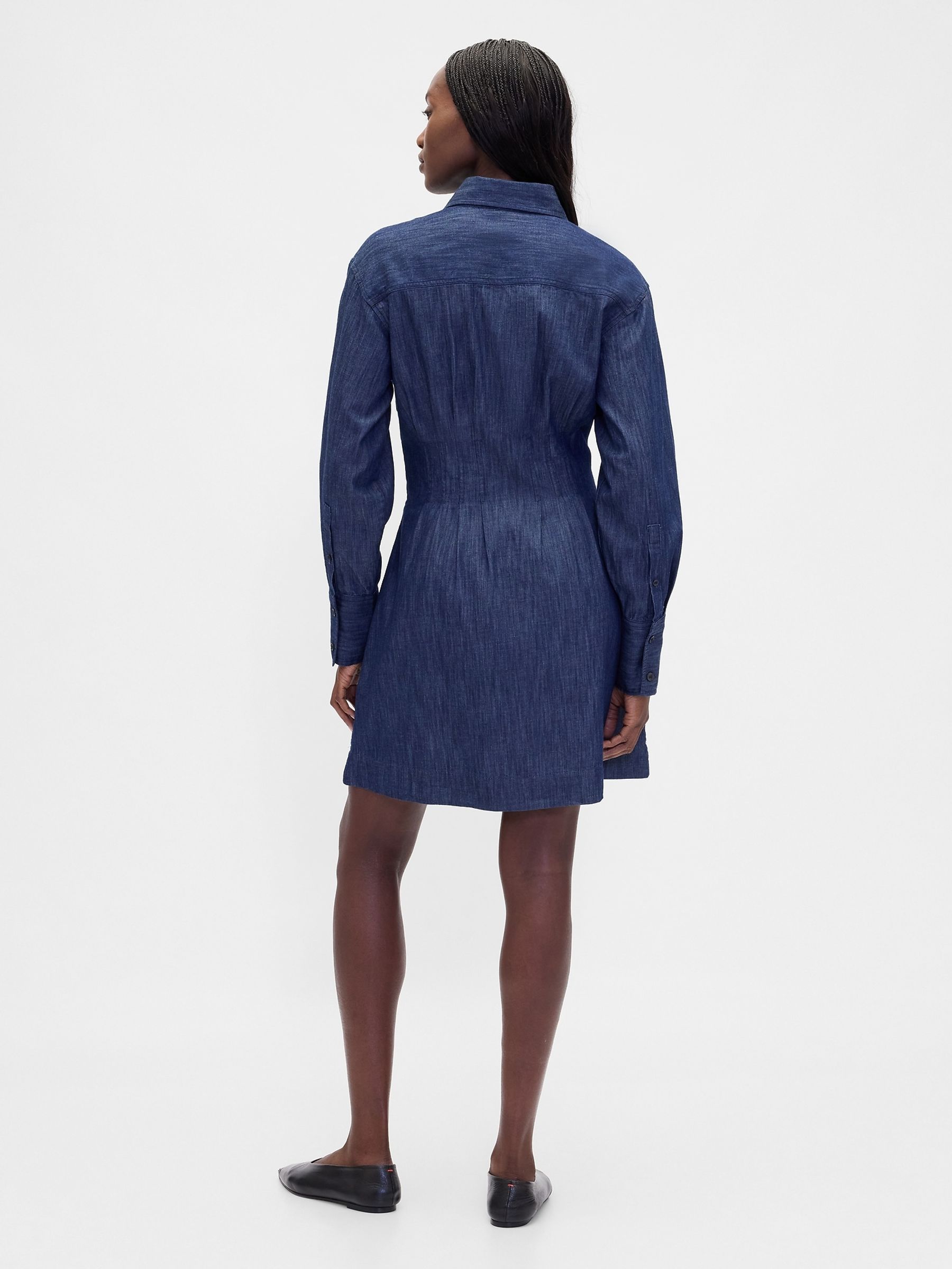 Blue Pleated Mini Shirt Dress - Image 2 of 4