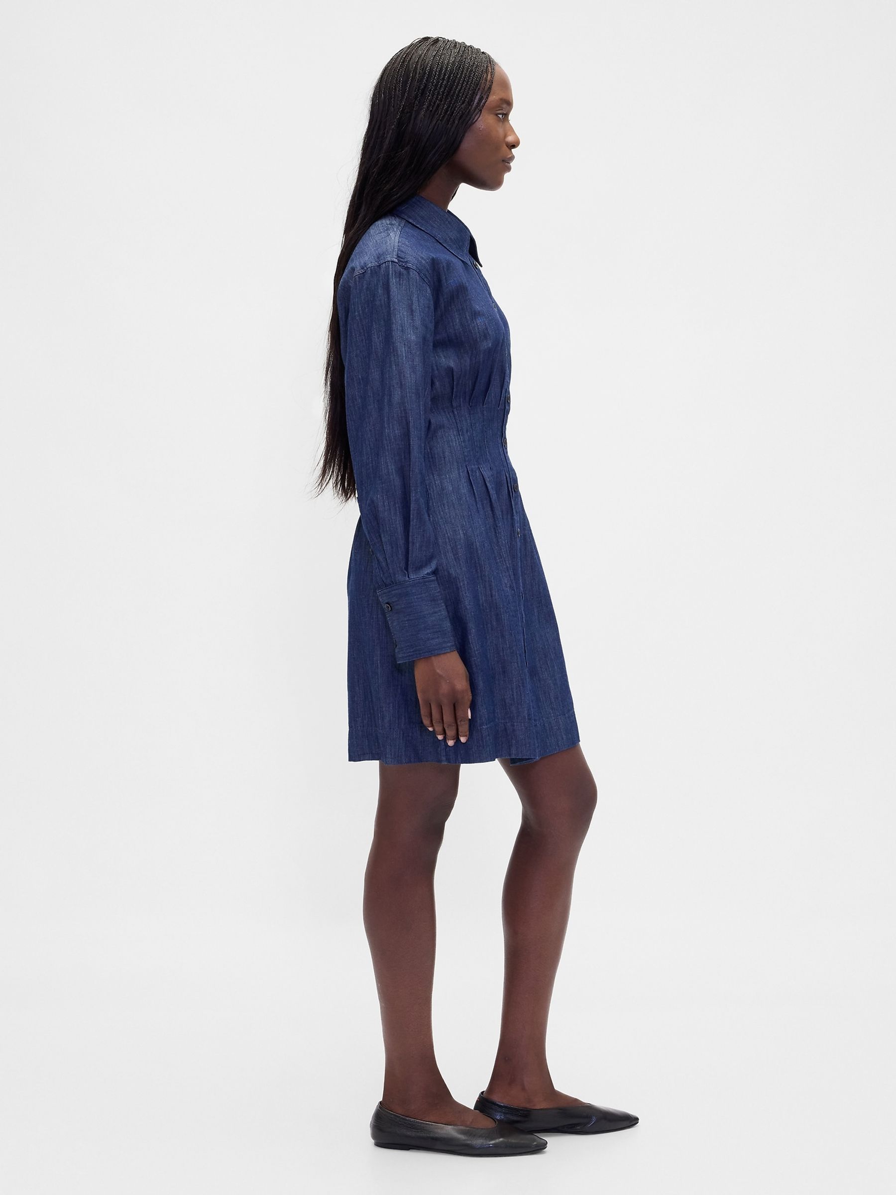 Blue Pleated Mini Shirt Dress - Image 3 of 4