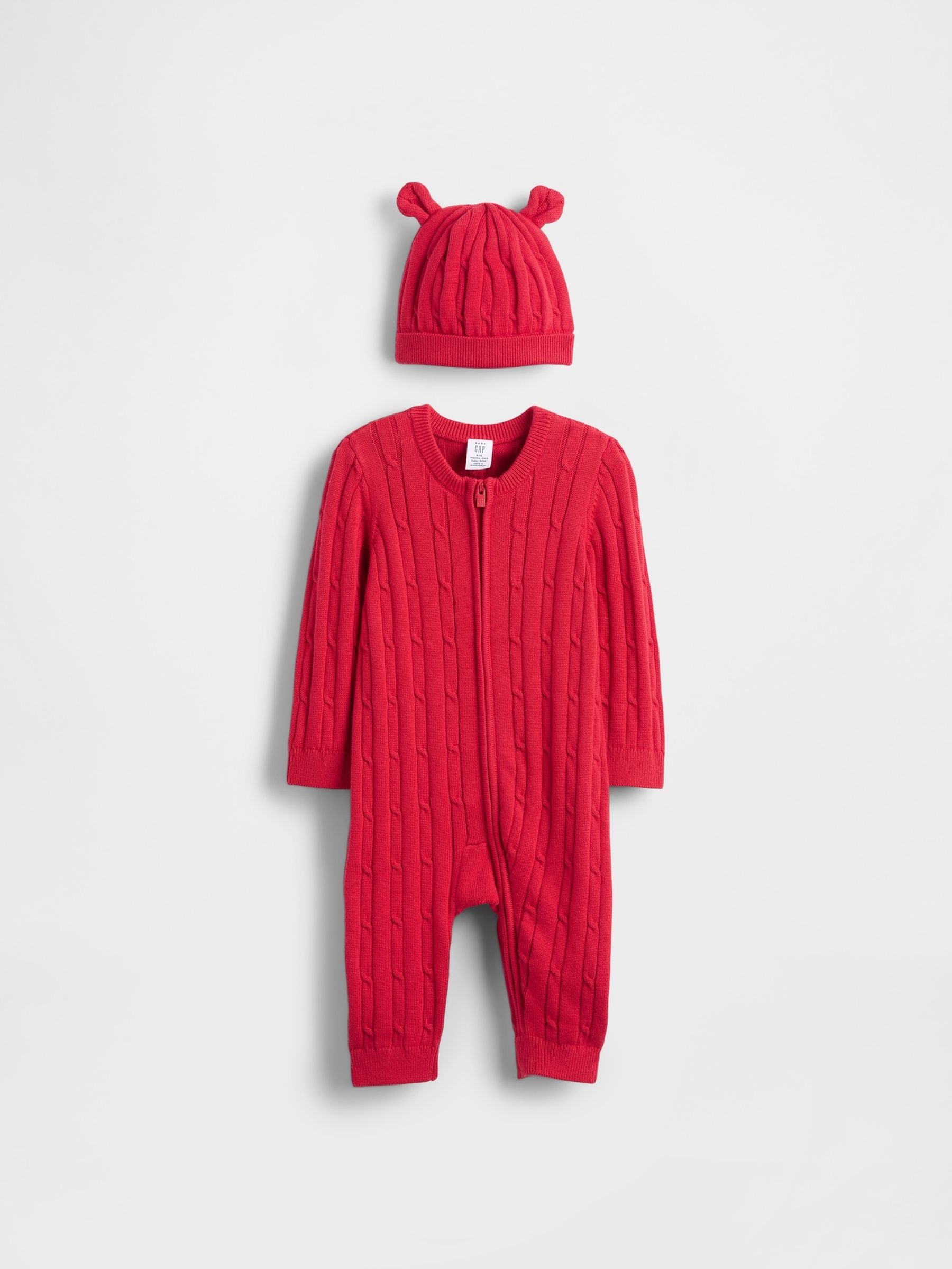 Red Cable-Knit One-Piece Outfit Sleepsuit Set - Image 1 of 2