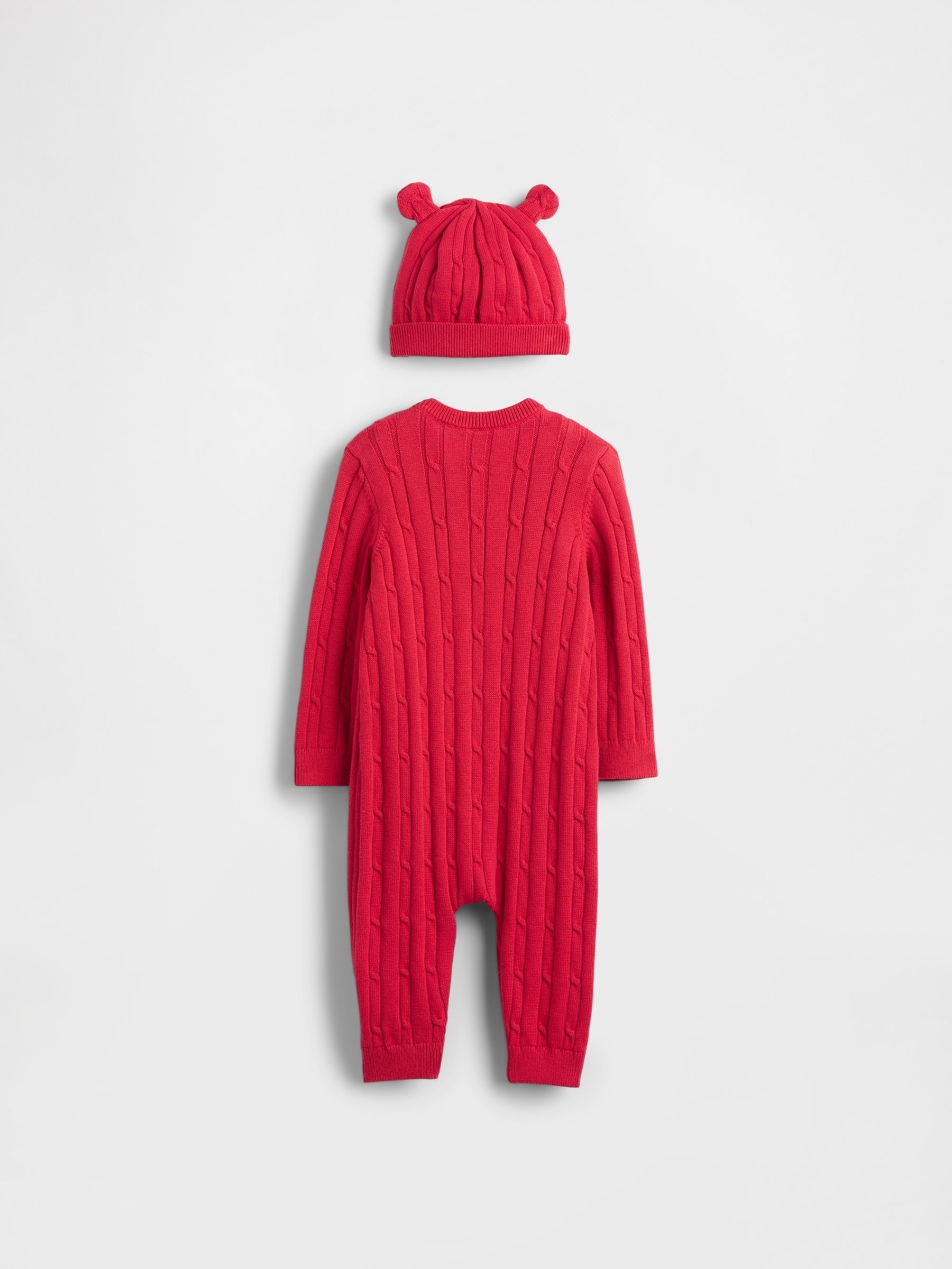 Red Cable-Knit One-Piece Outfit Sleepsuit Set - Image 2 of 2